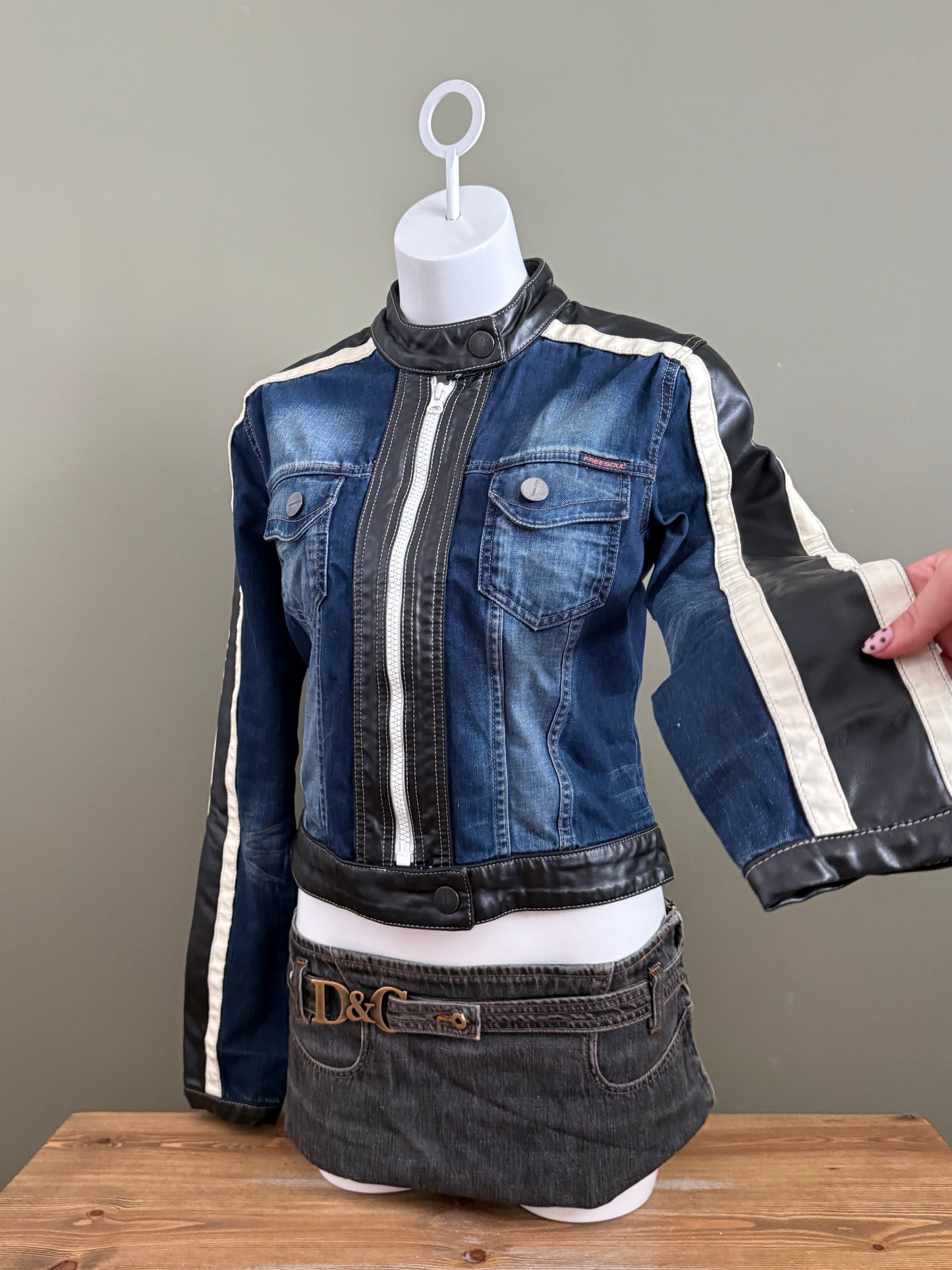 Denim Fitted Biker Jacket (M)