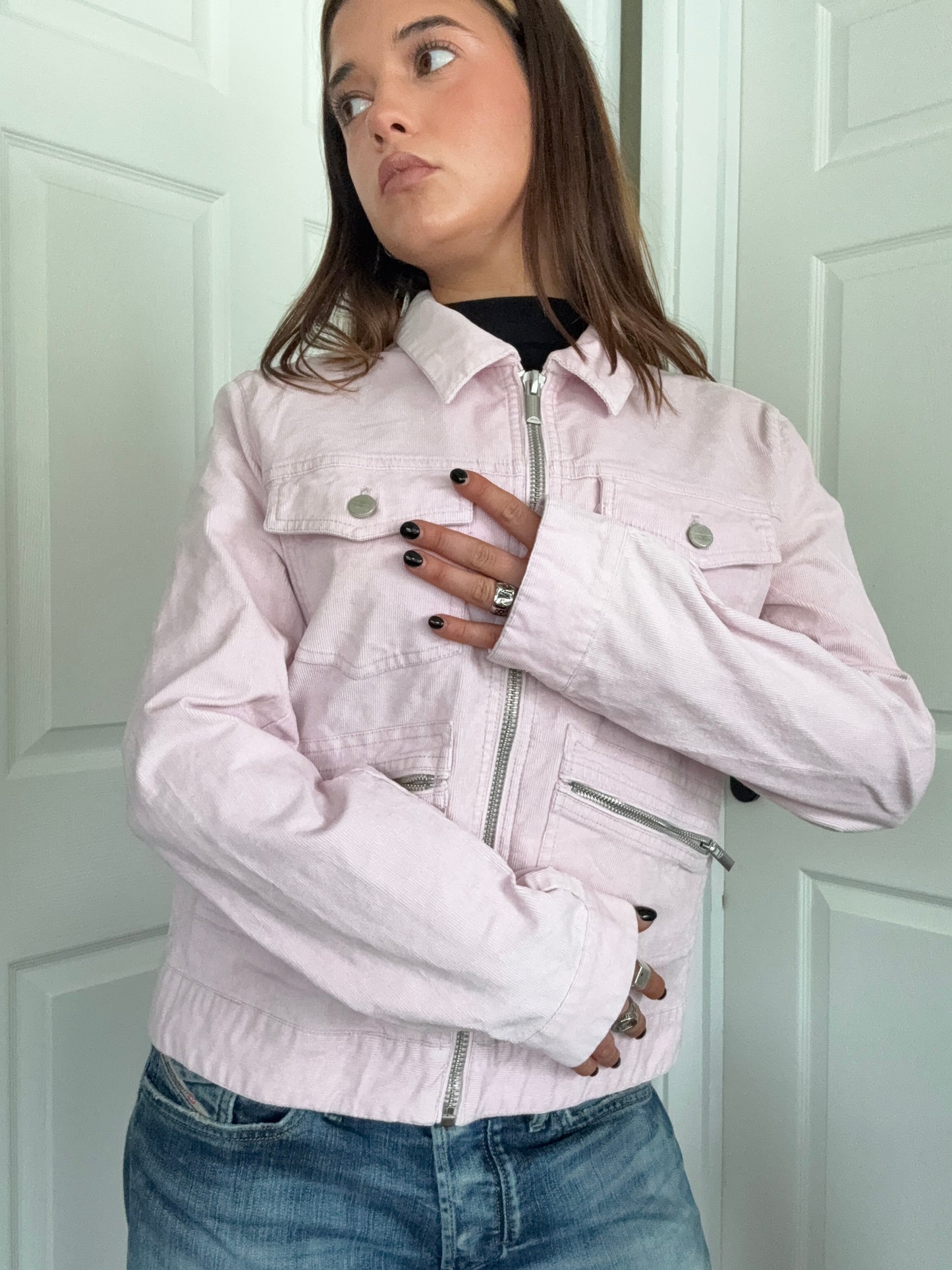 Pink Corduroy Cargo Jacket (M)