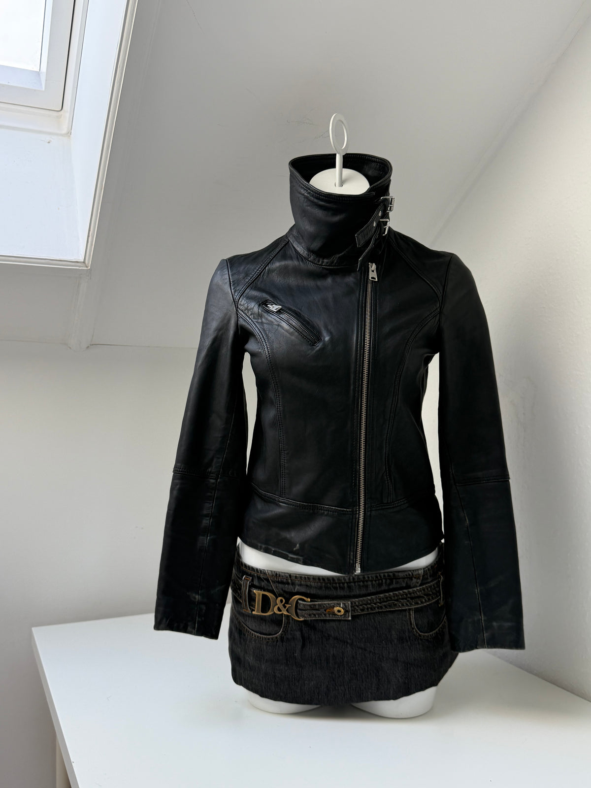 Allsaints Fitted Leather Buckle Jacket (UK8)