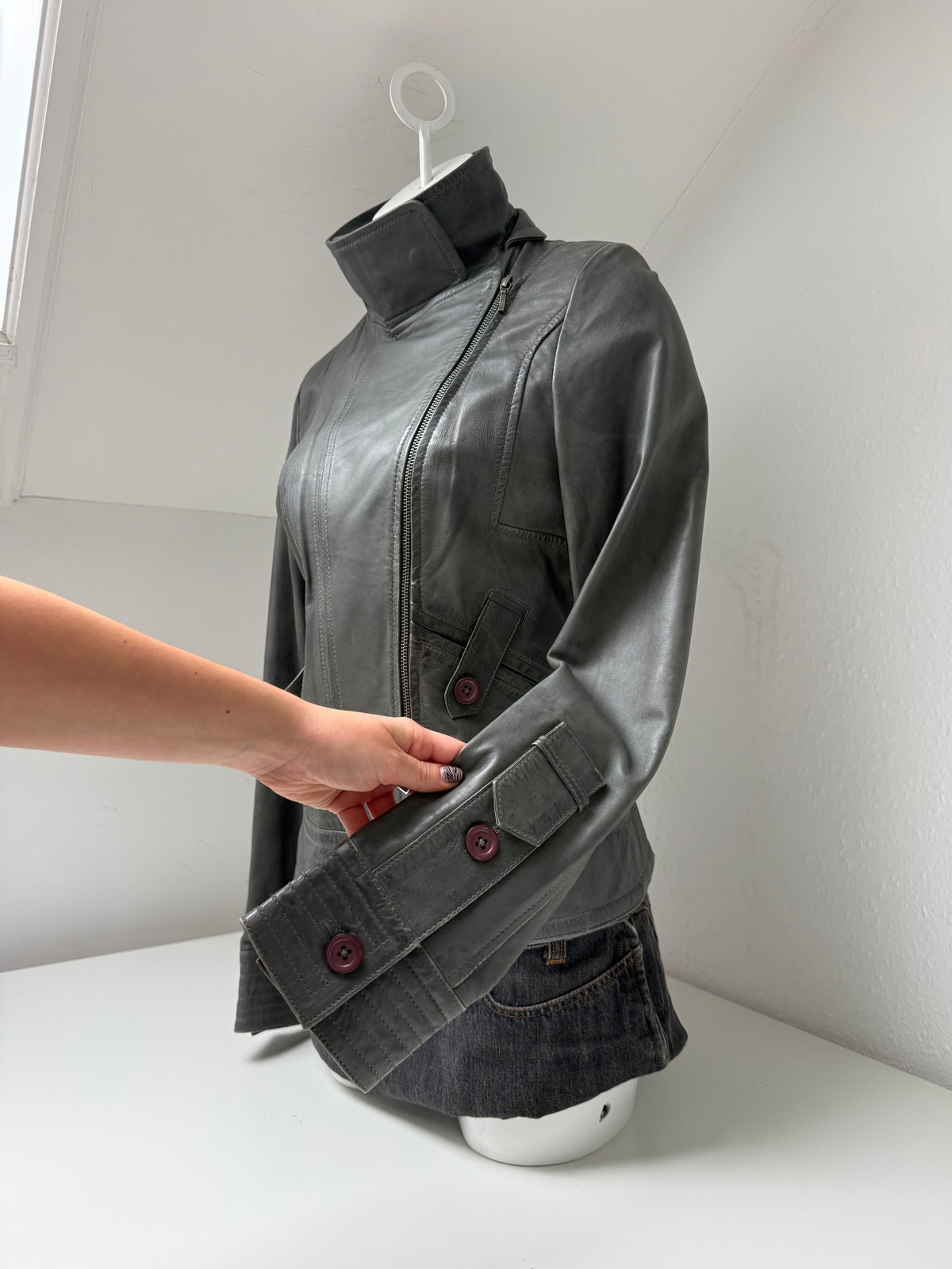 Vintage Leather Funnel Neck Jacket (XL)