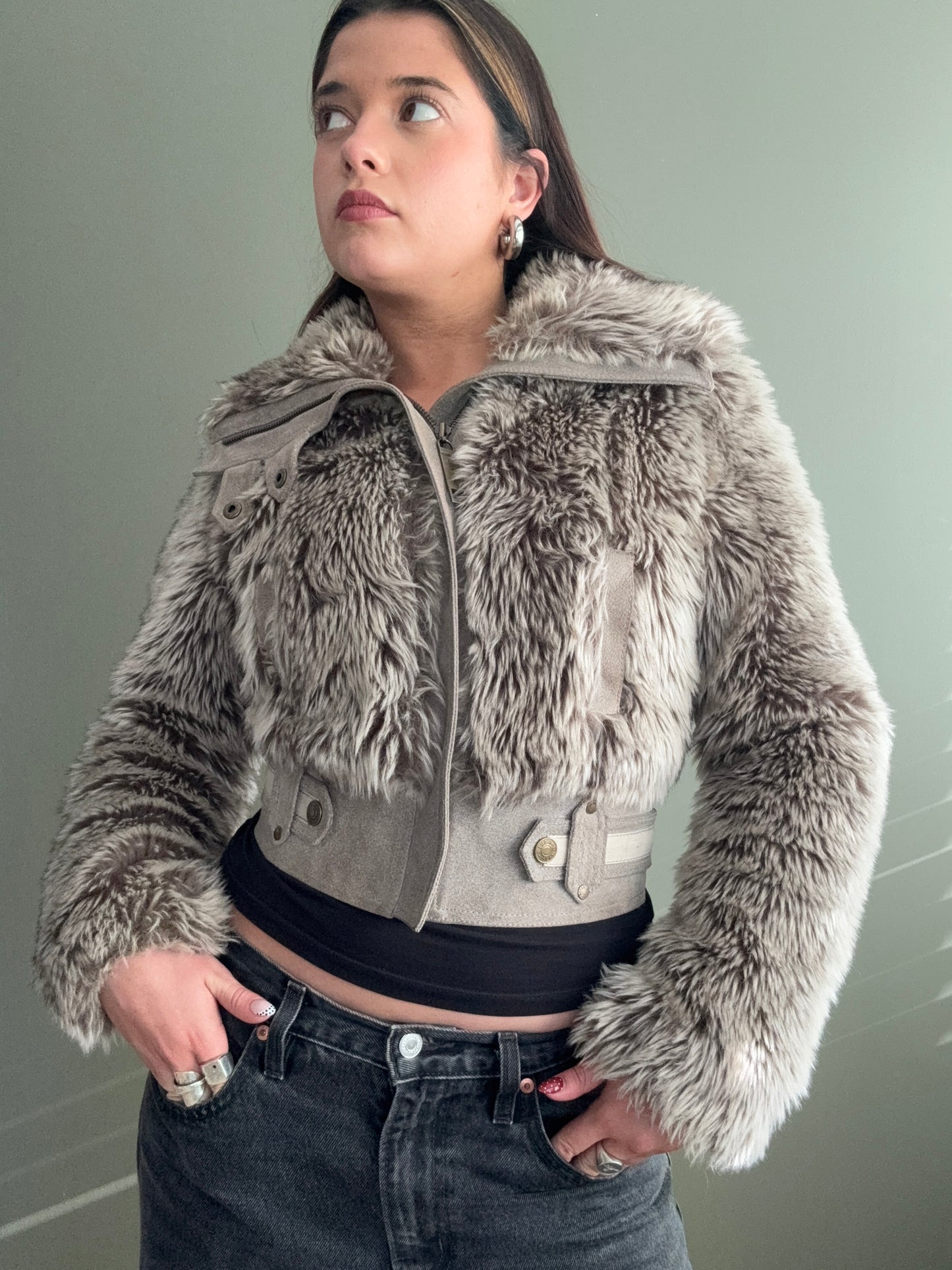 Faux Fur Bomber Jacket (UK6)