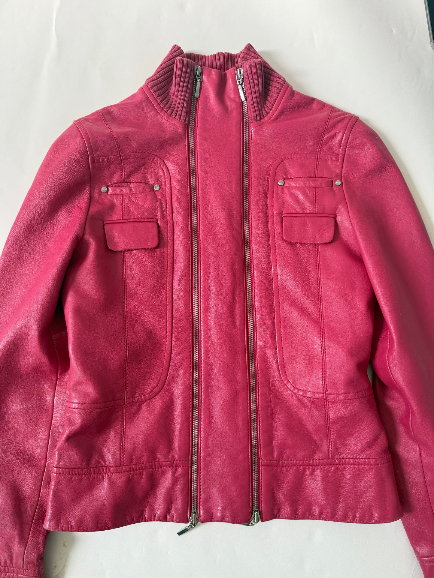 Double Zip Pink Leather Jacket (S)