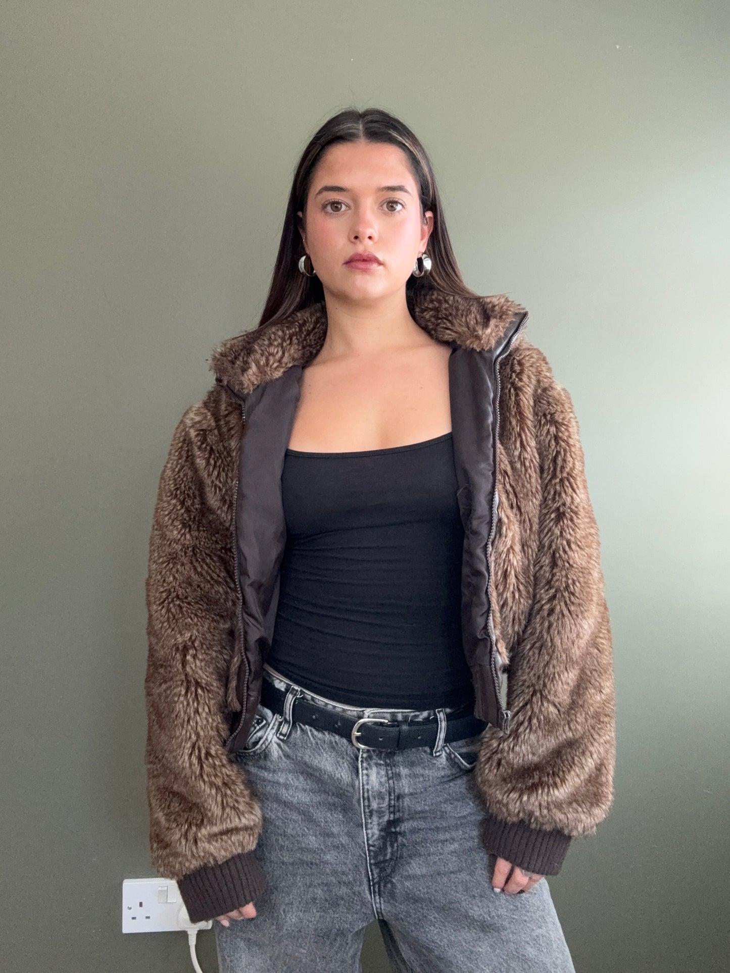 Faux Fur Bomber Jacket (M)