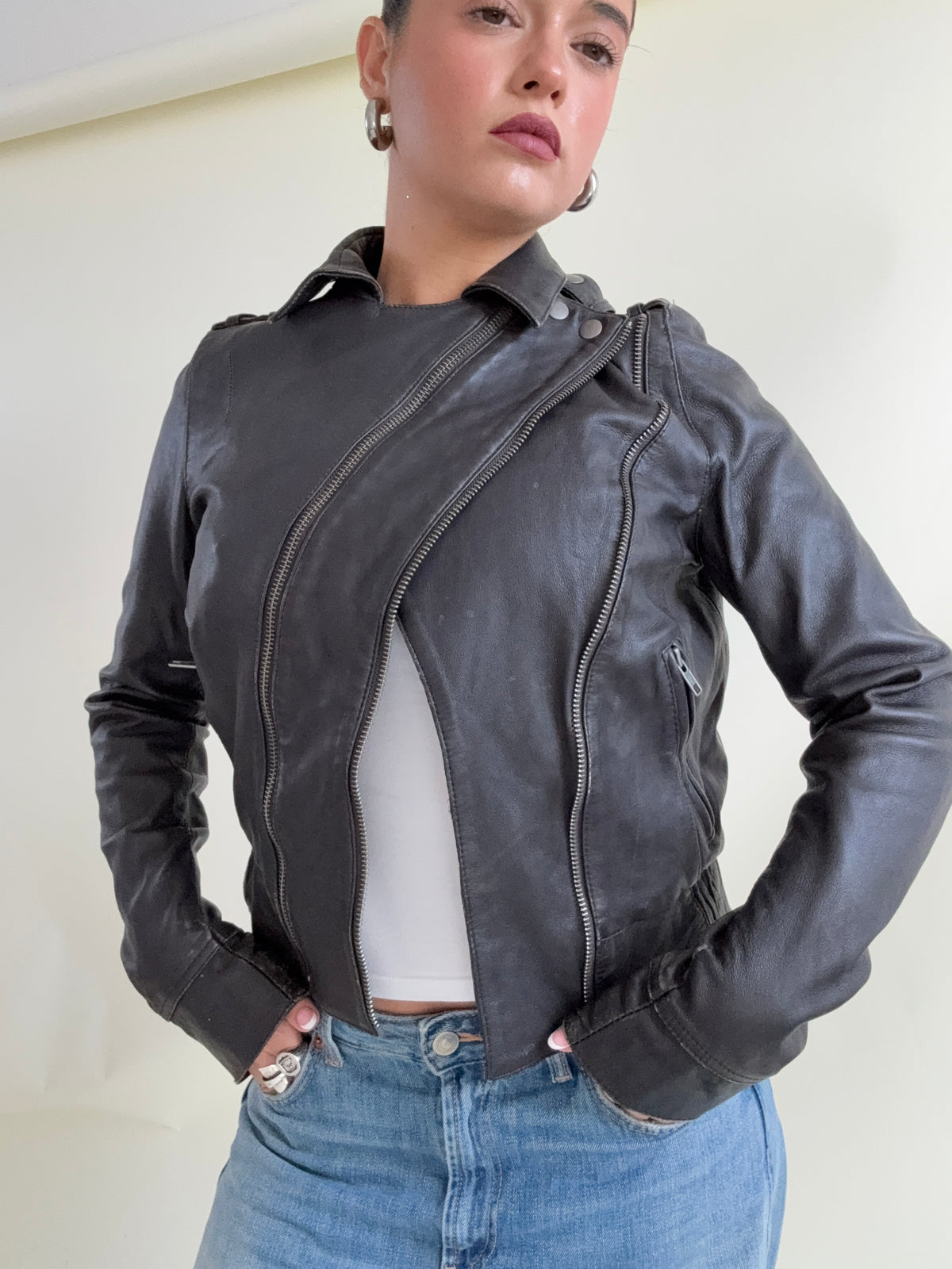 Allsaints Leather Fitted Jacket (UK10)