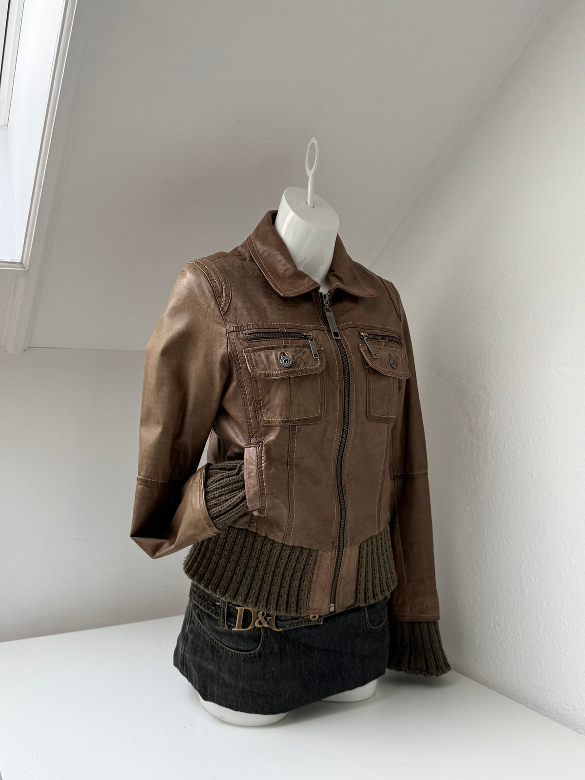 Vintage Leather Bomber Jacket (UK14)