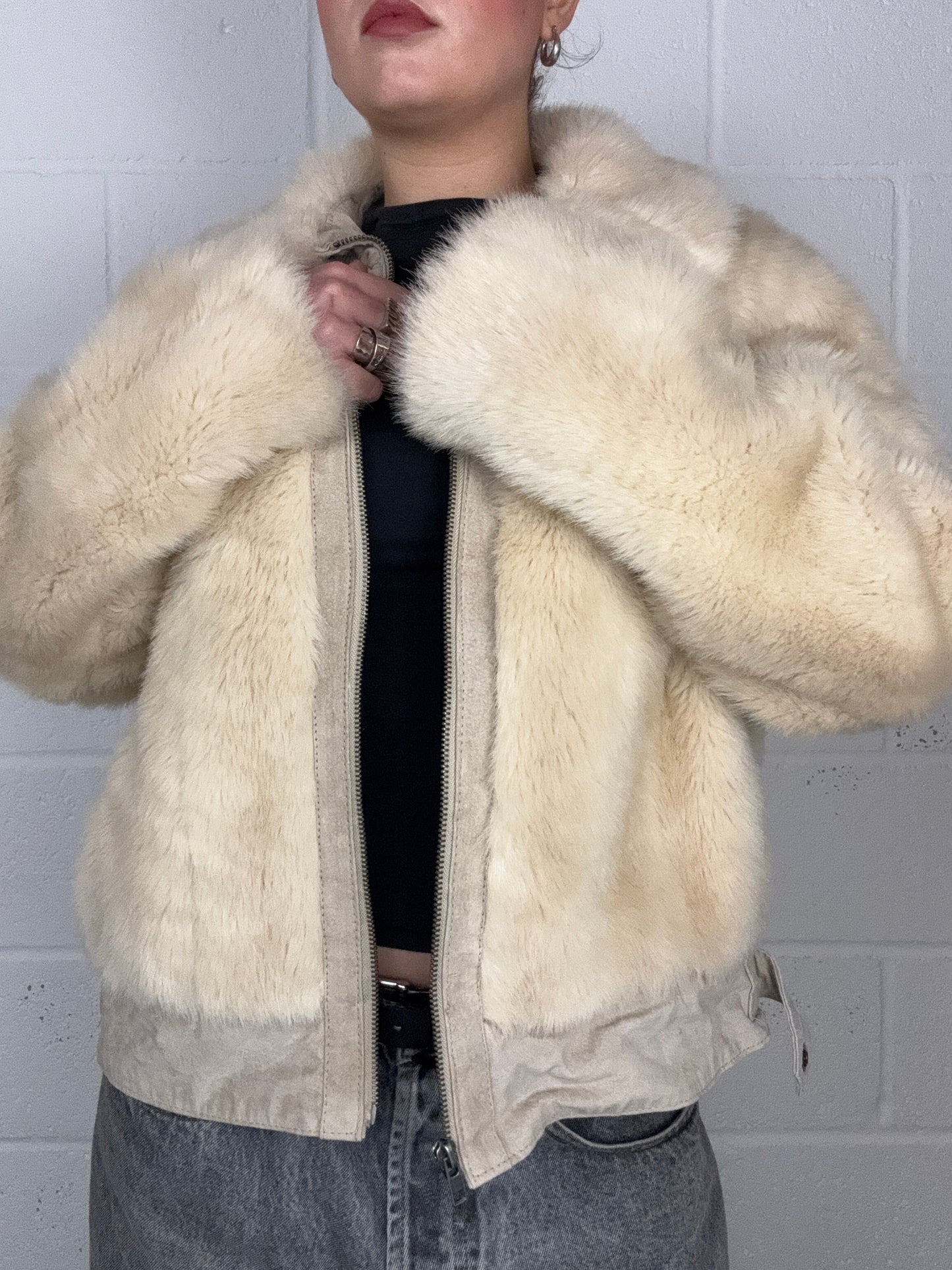 Faux Fur Cream Jacket (UK18)