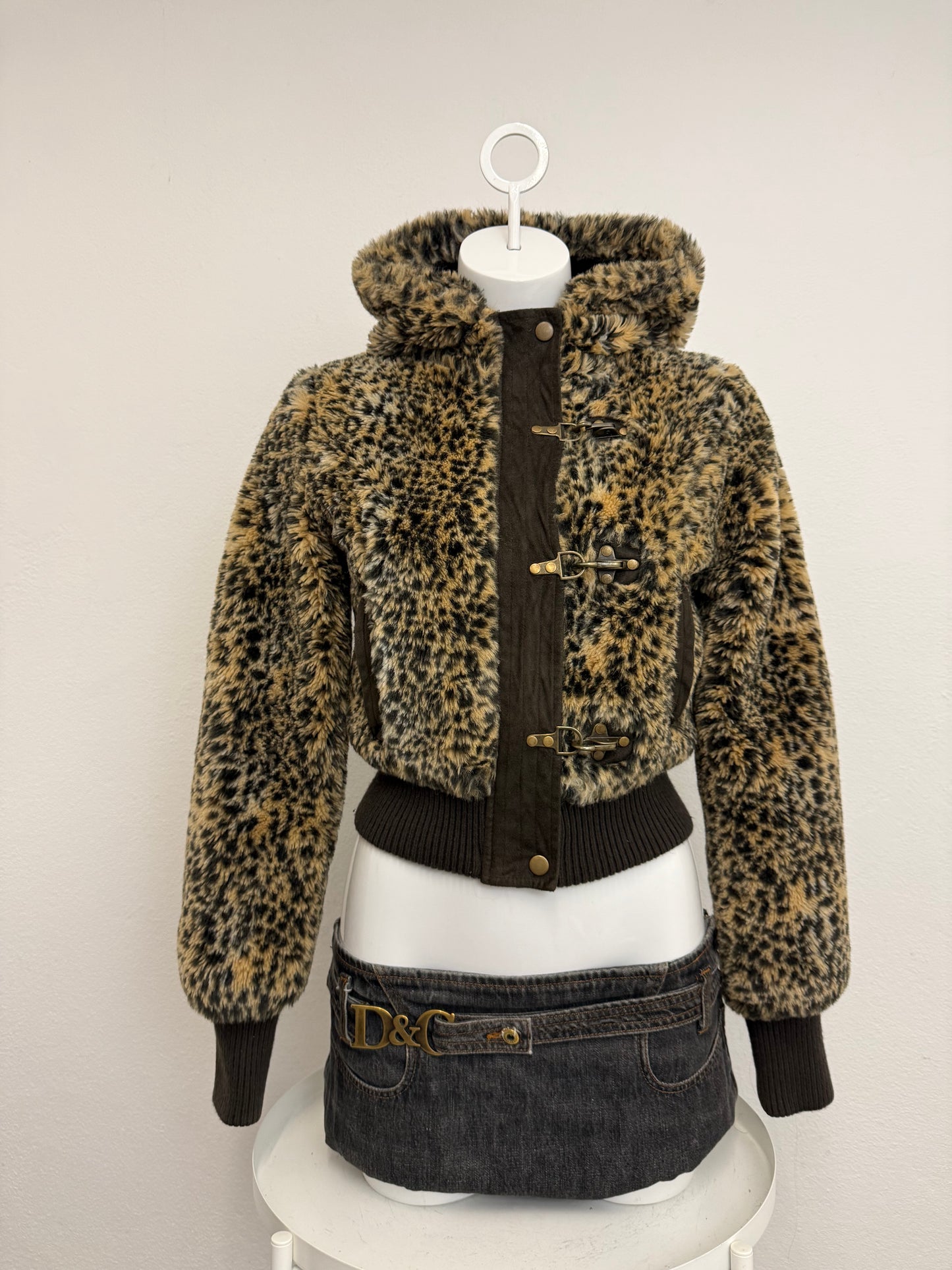 Leopard Faux Fur Bomber Jacket (S)