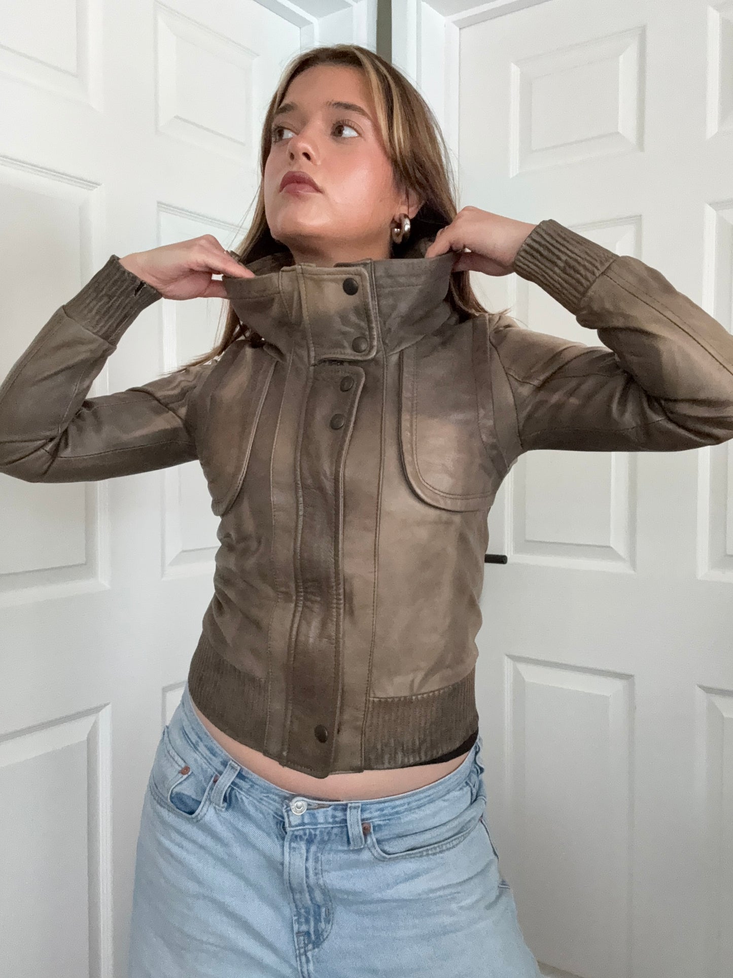 Allsaints Leather Fitted Jacket (UK8)