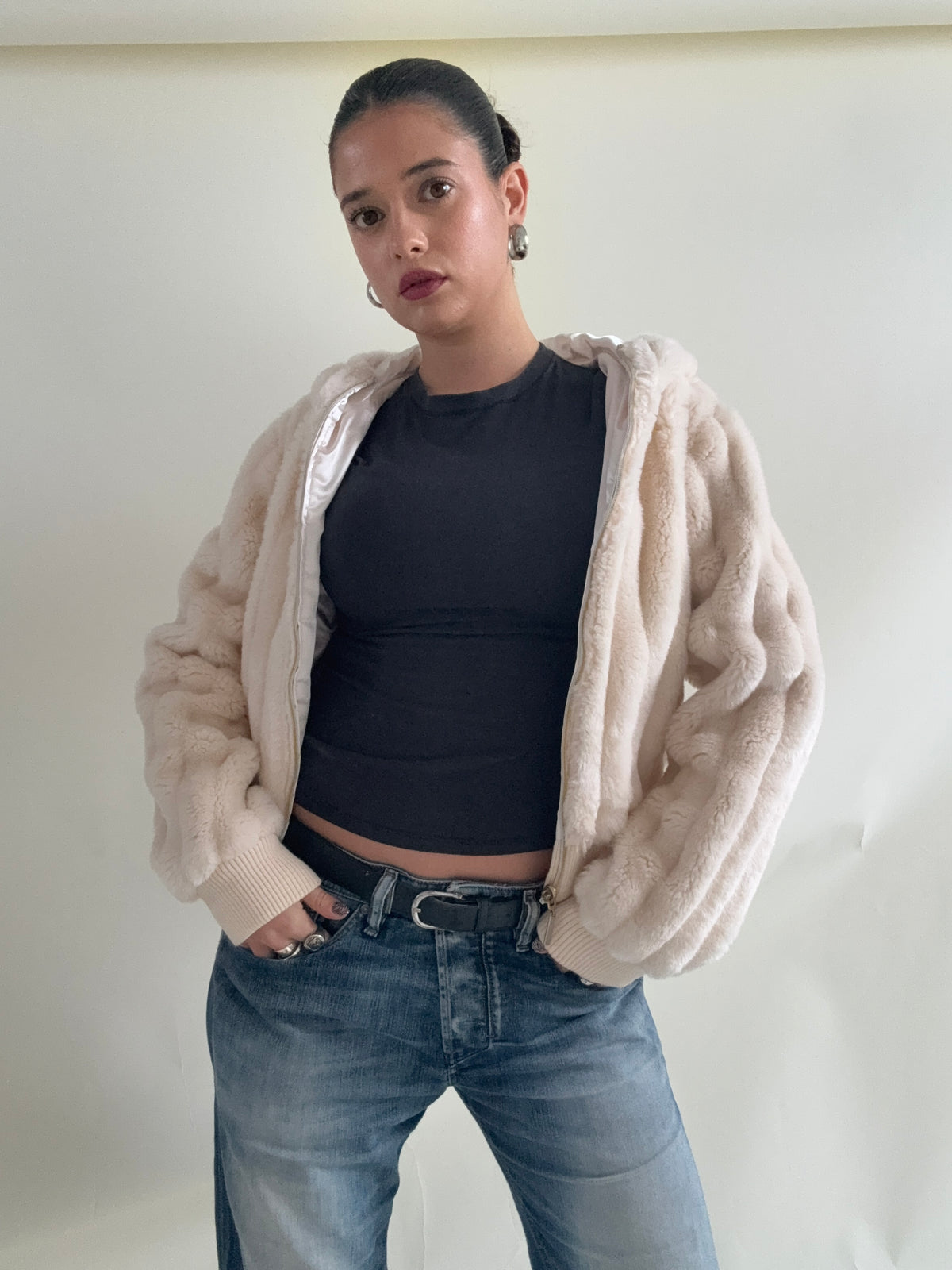 Faux Fur Hooded Jacket (XS)