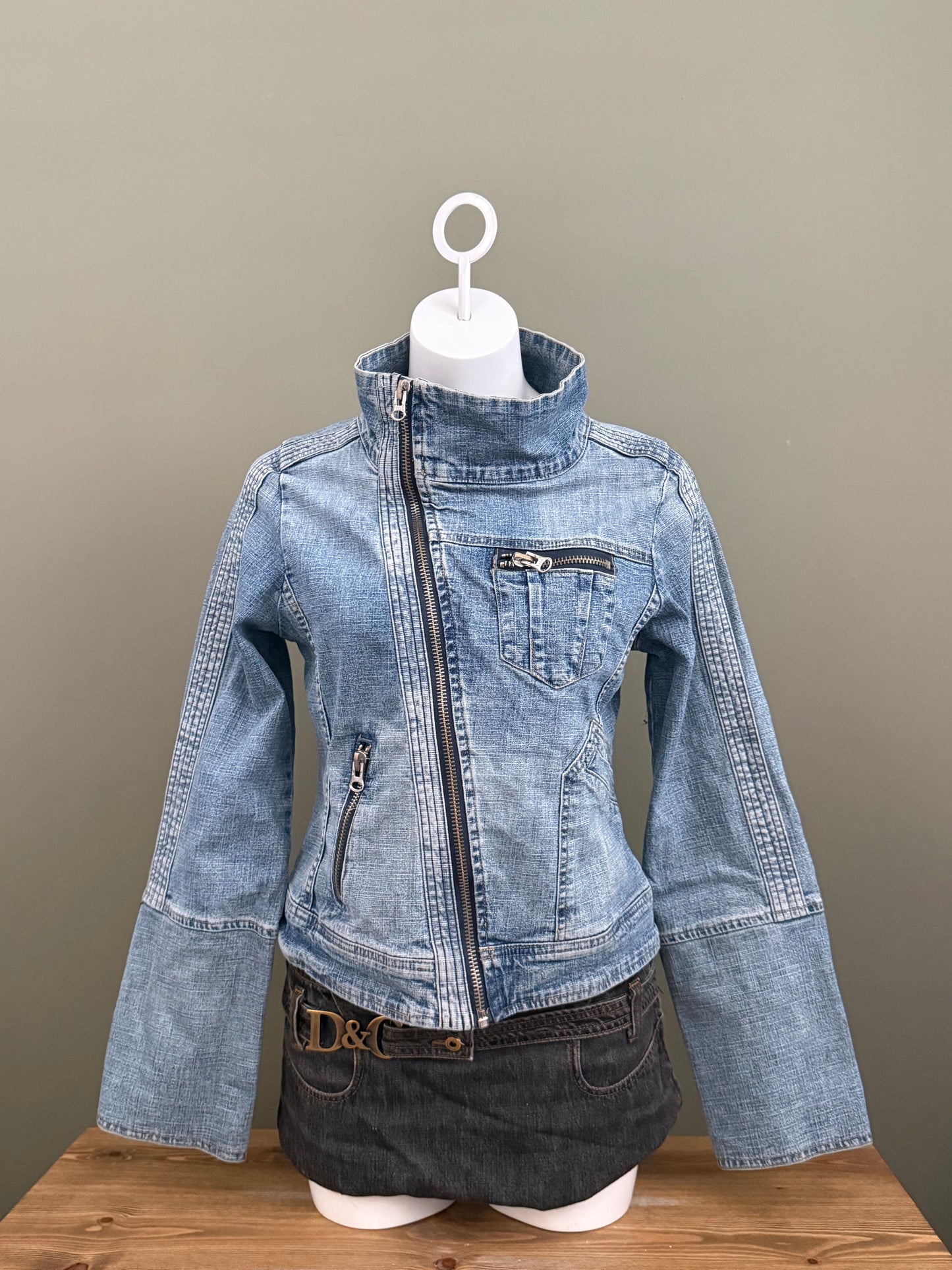Asymmetrical Y2K Denim Jacket (UK12)