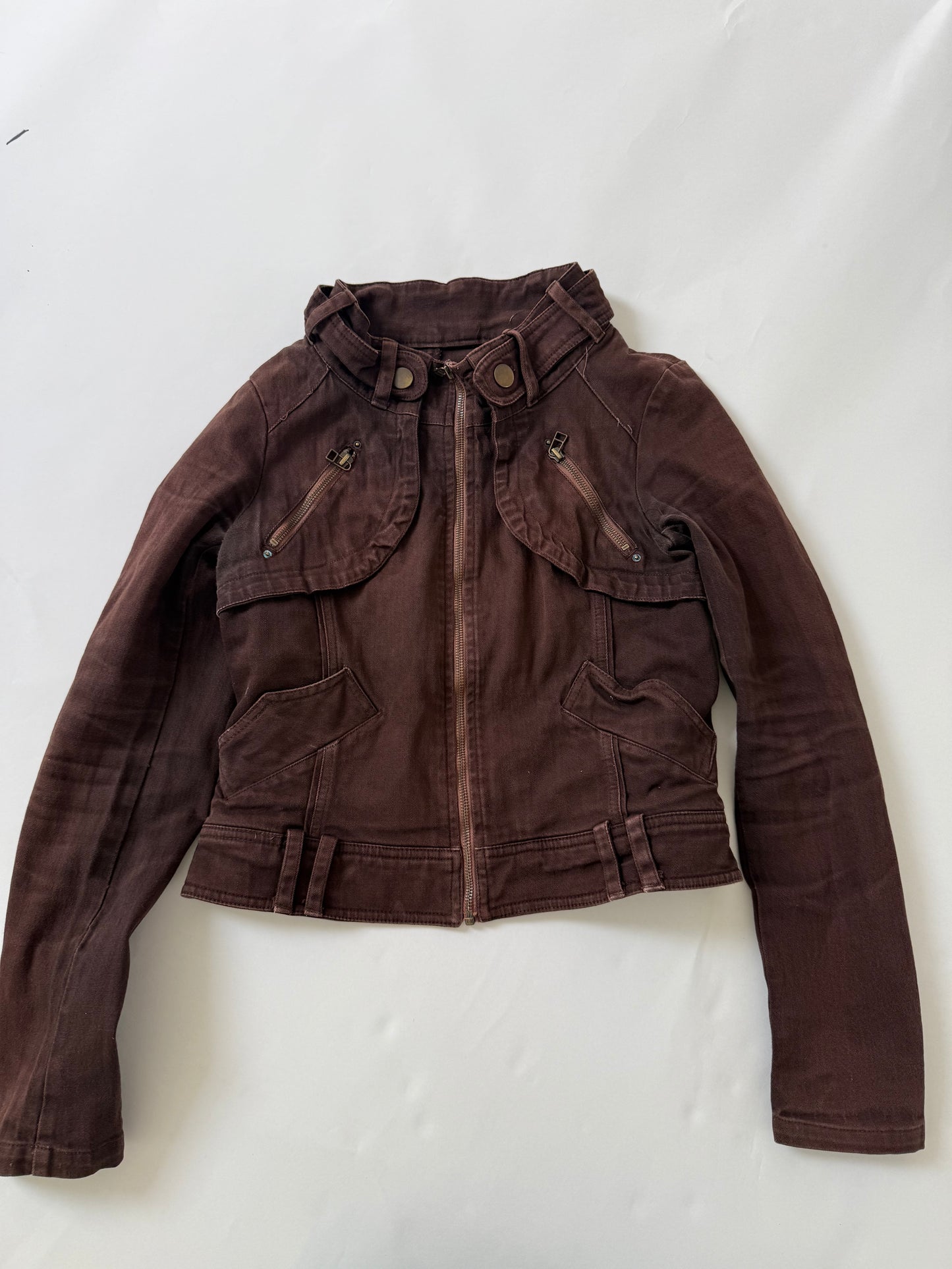 Brown Fitted Biker Jacket (M)