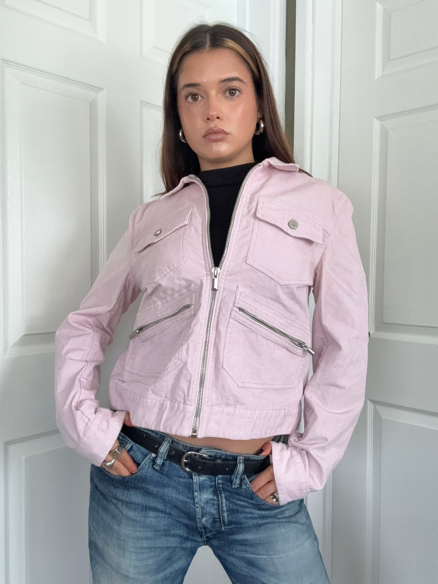 Pink Corduroy Cargo Jacket (M)