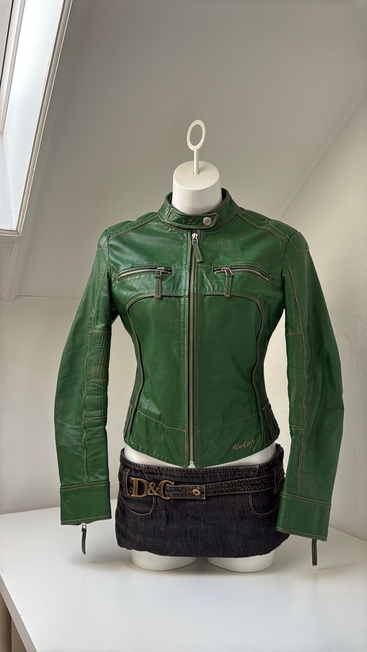 Miss Sixty Green Leather Biker Jacket (M)