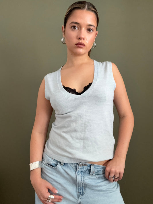 French Connection Baby Blue Knit Vest (M)