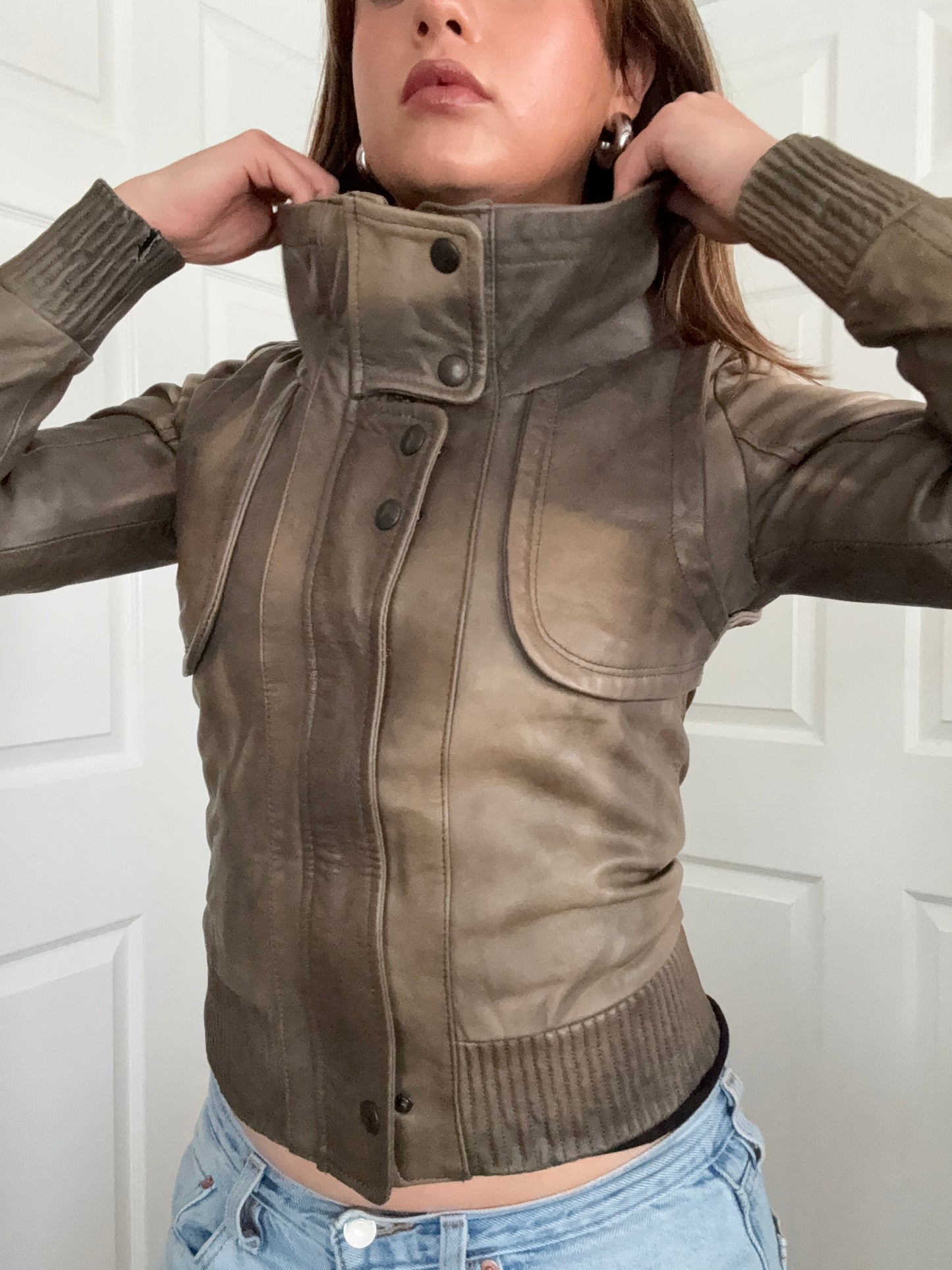 Allsaints Leather Fitted Jacket (UK8)
