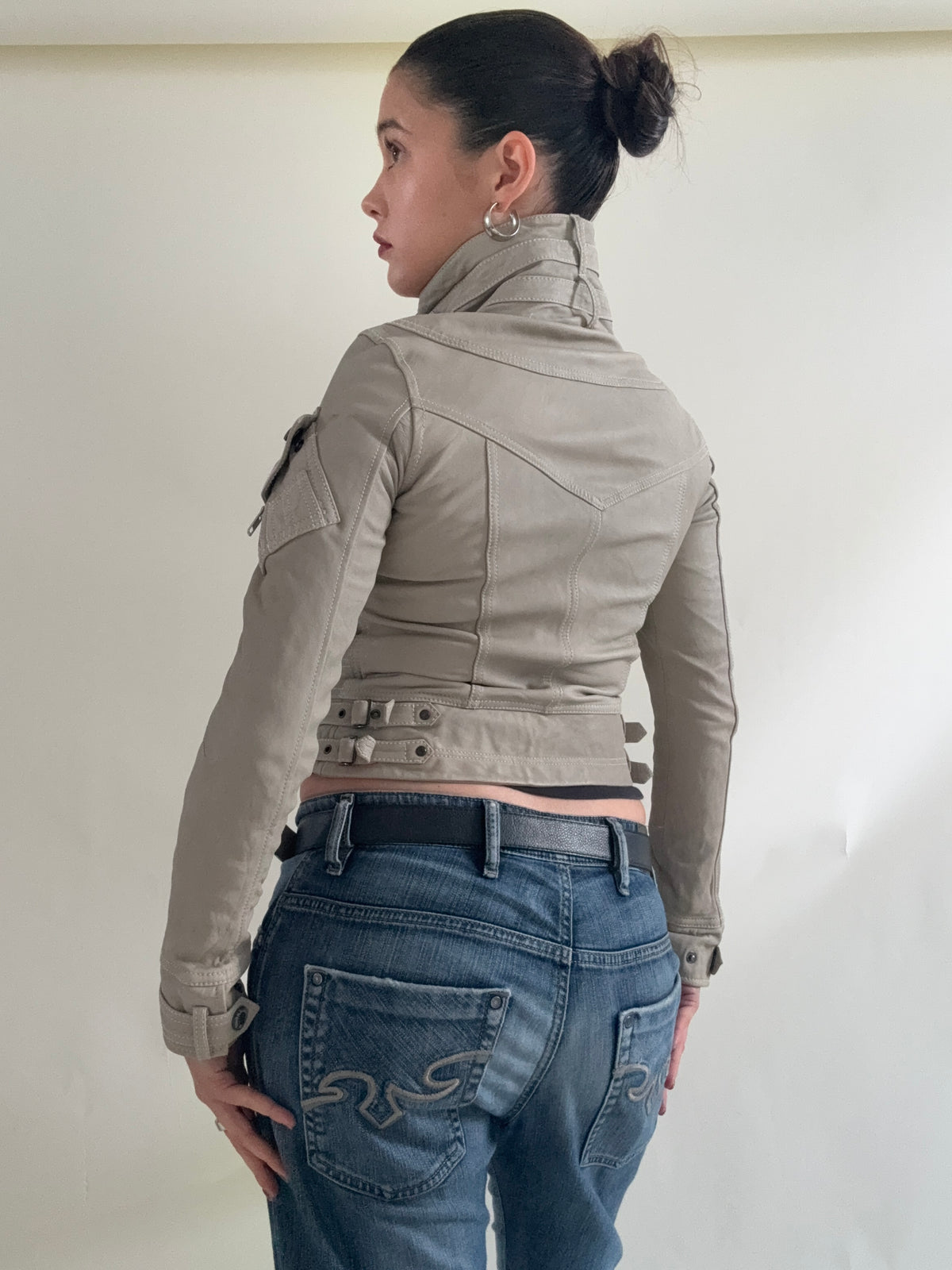 Fitted Leather Cargo Jacket (XS)