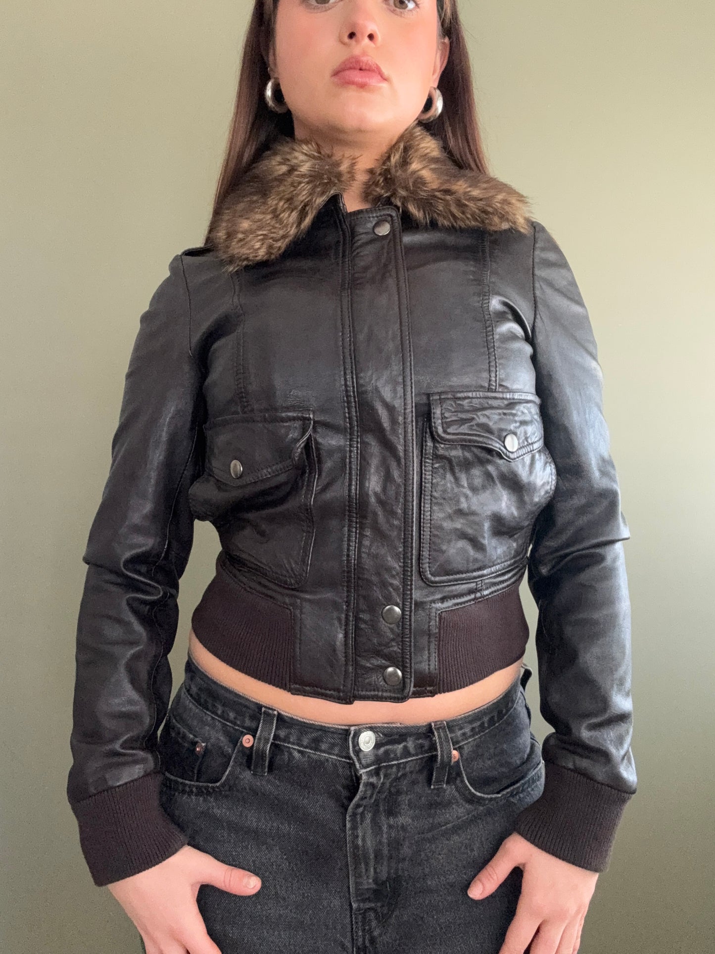 Leather Fitted Jacket (UK8)