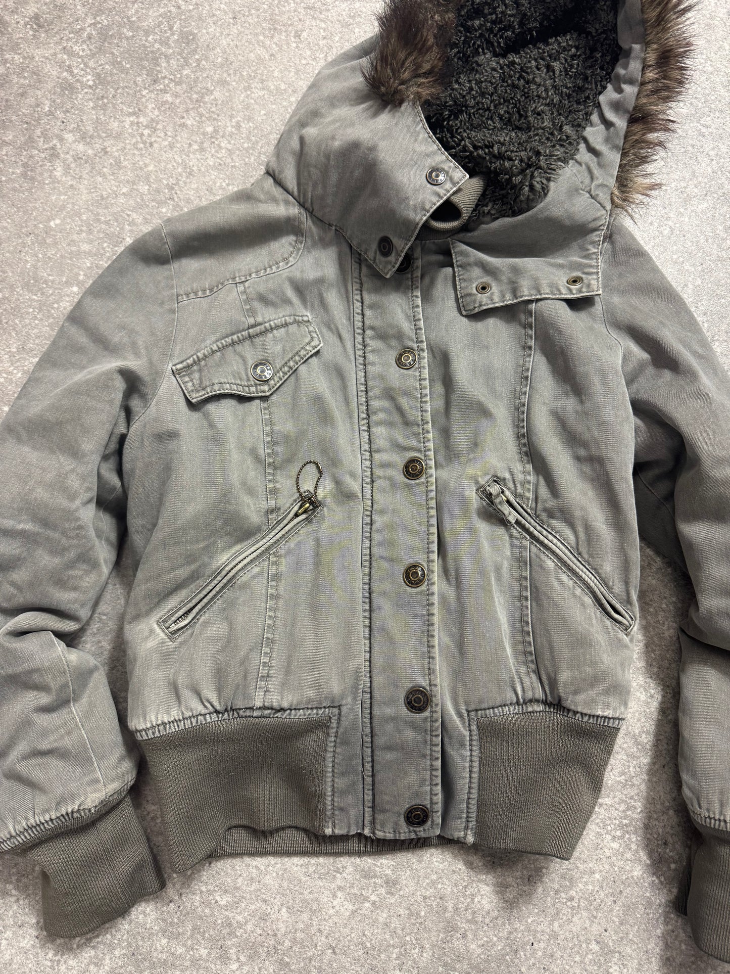 Khaki Y2K Bomber Jacket (UK10)