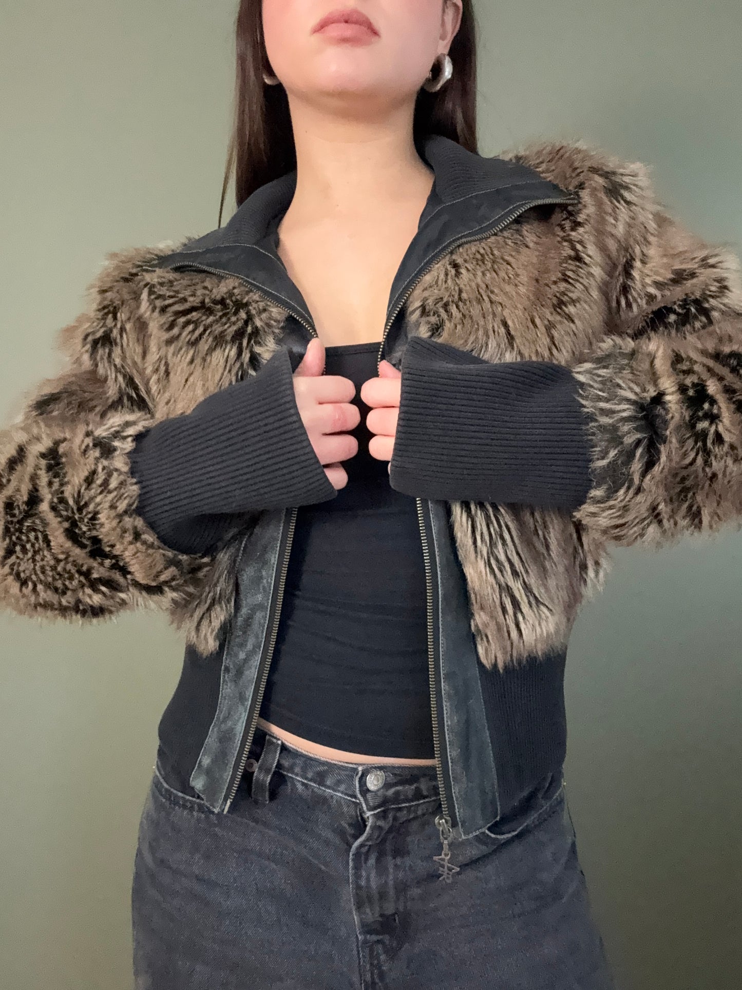 Faux Fur Bomber Jacket (M)