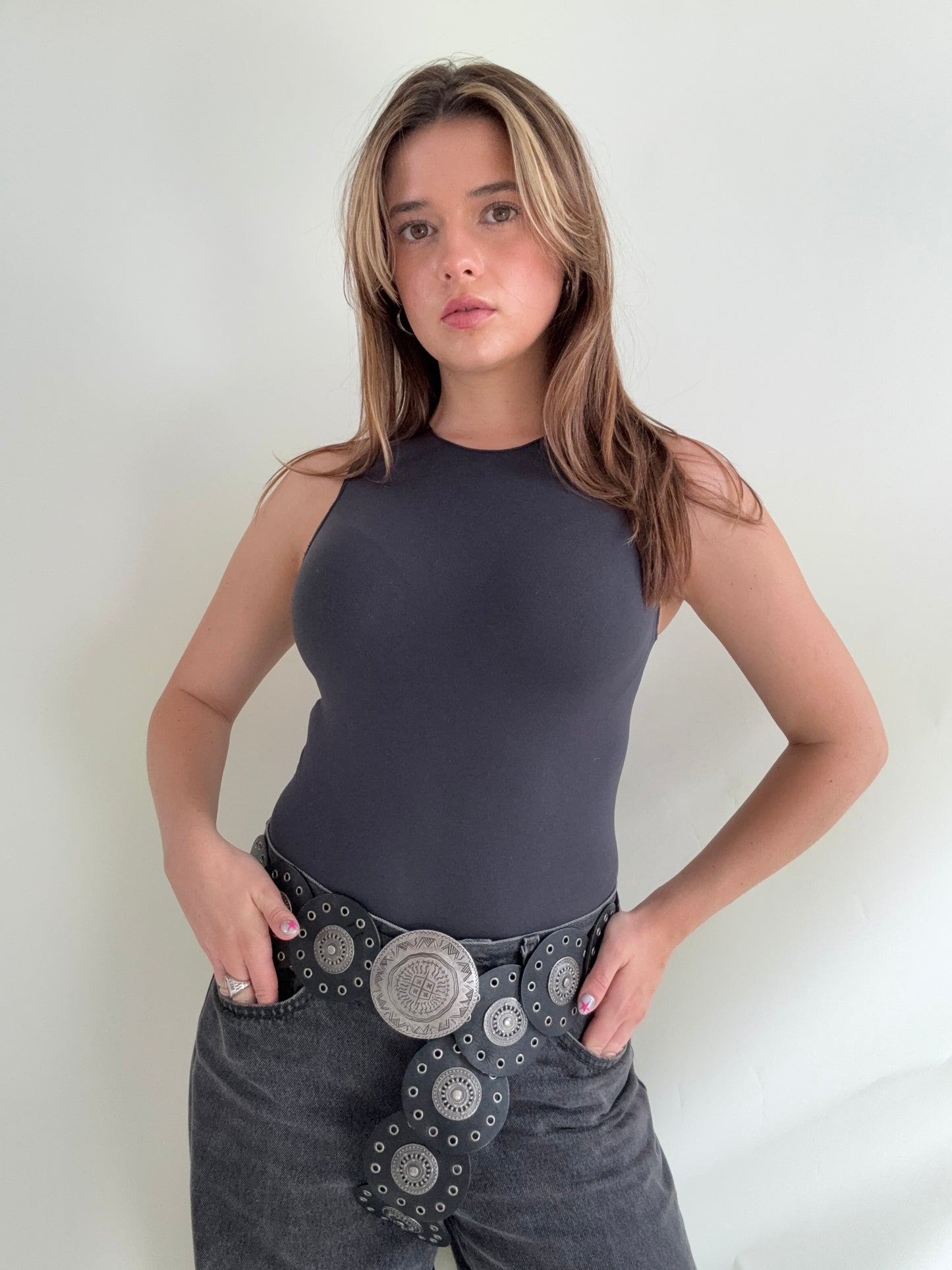 Leather Studded Circle Belt (M)