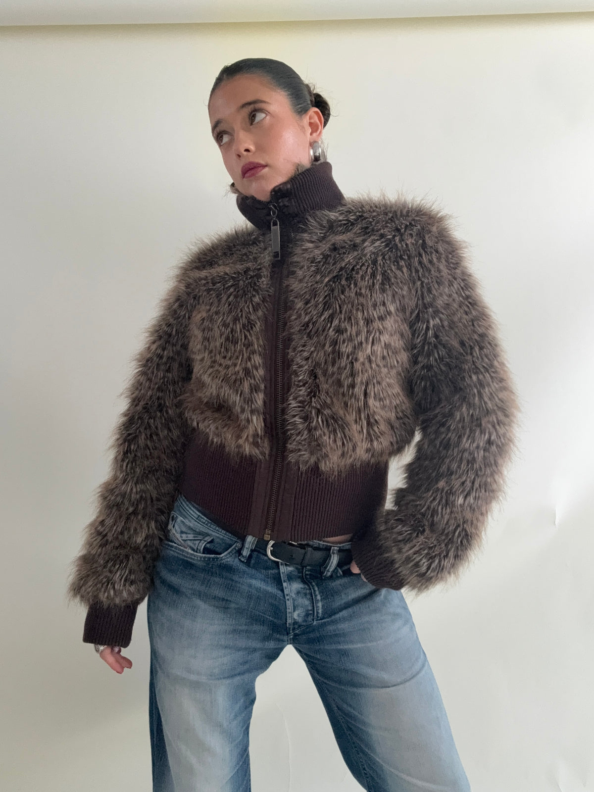 Faux Fur Leopard Bomber Jacket (UK12)