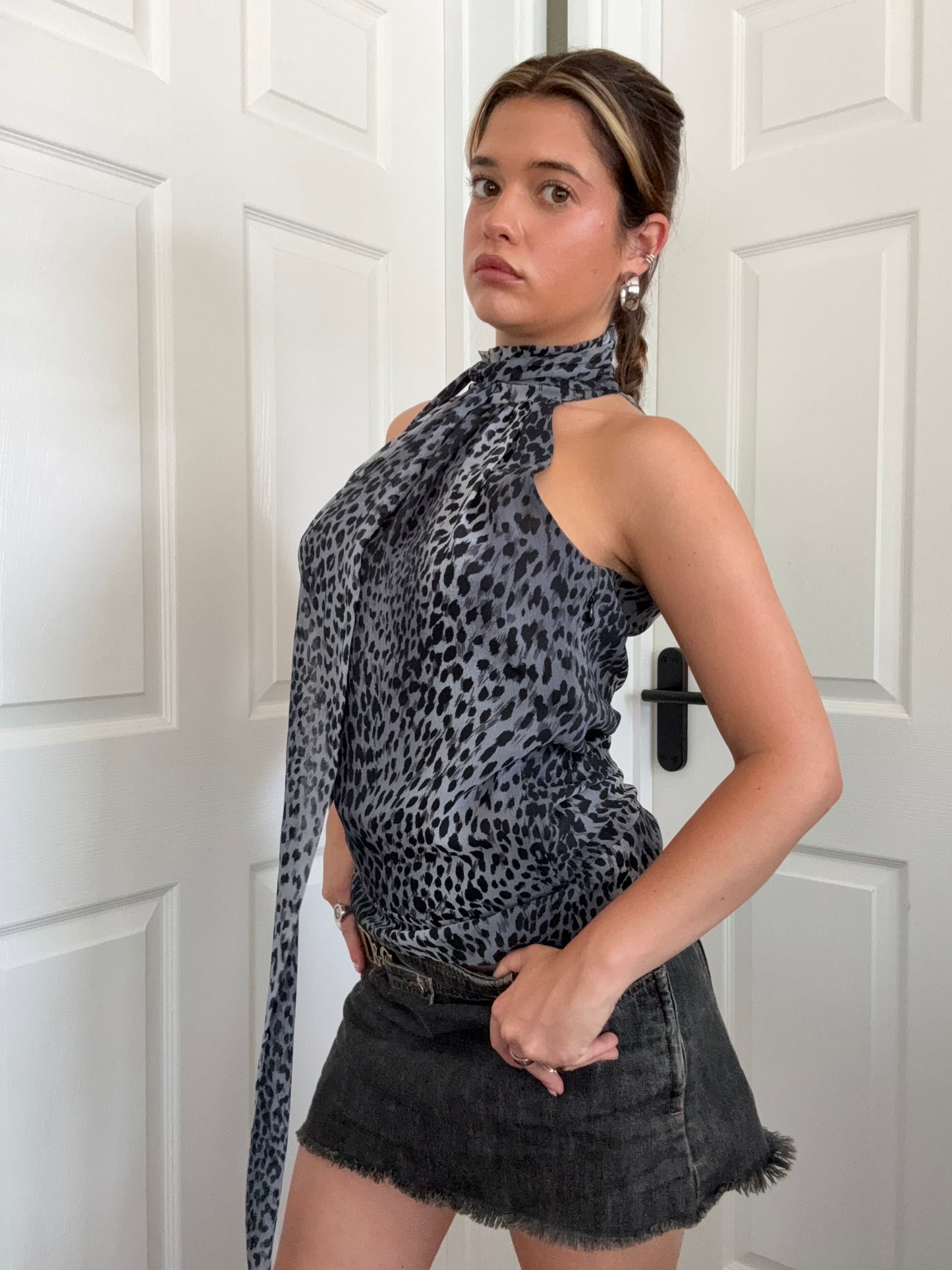 Karen Millen Leopard Halterneck Top (UK10)