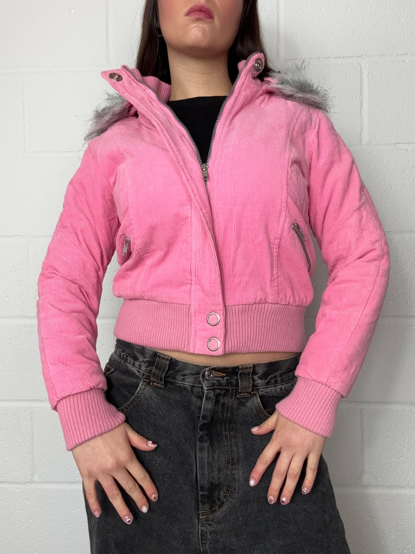 Pink Corduroy Bomber Jacket (XS)