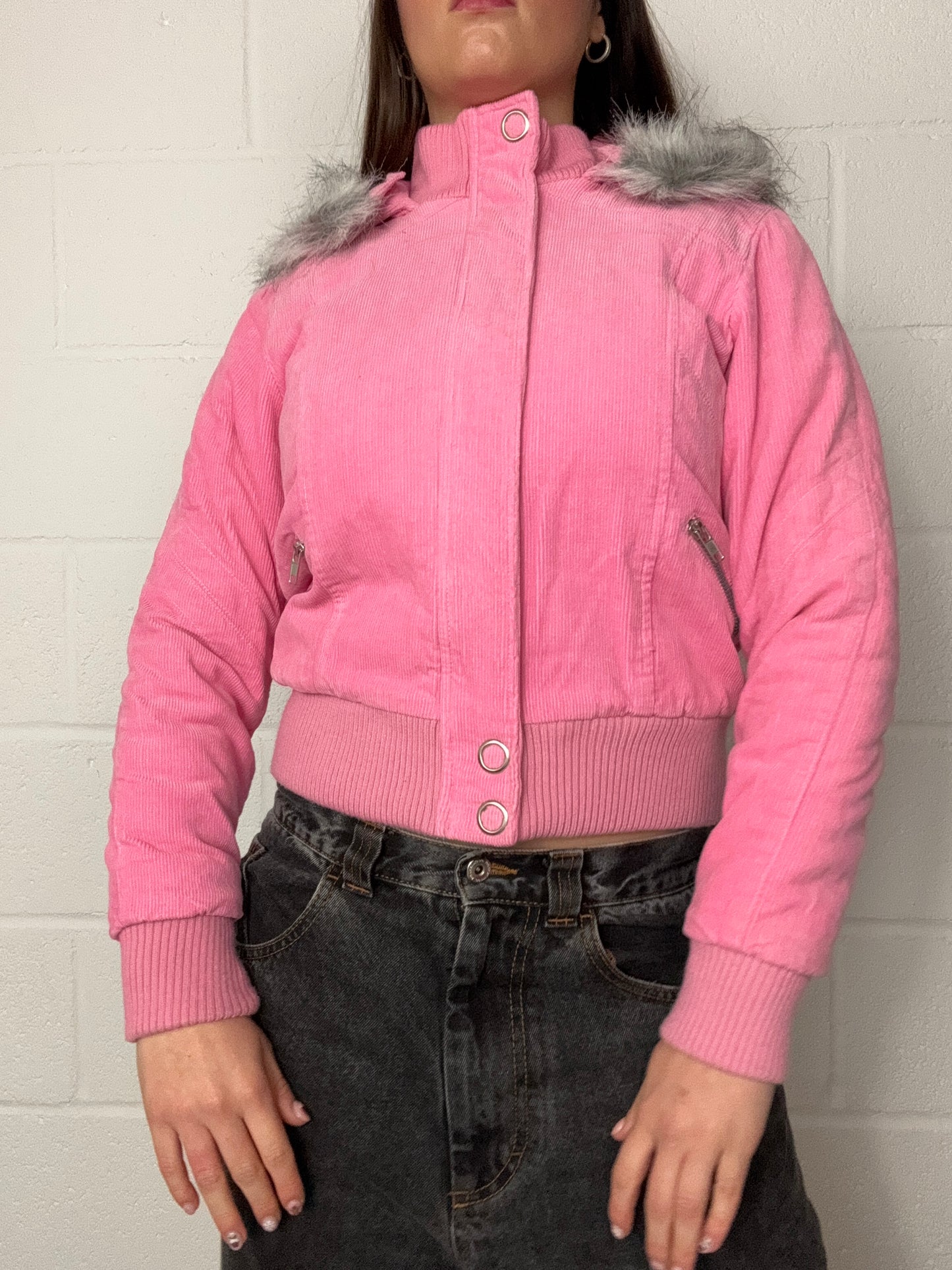 Pink Corduroy Bomber Jacket (XS)