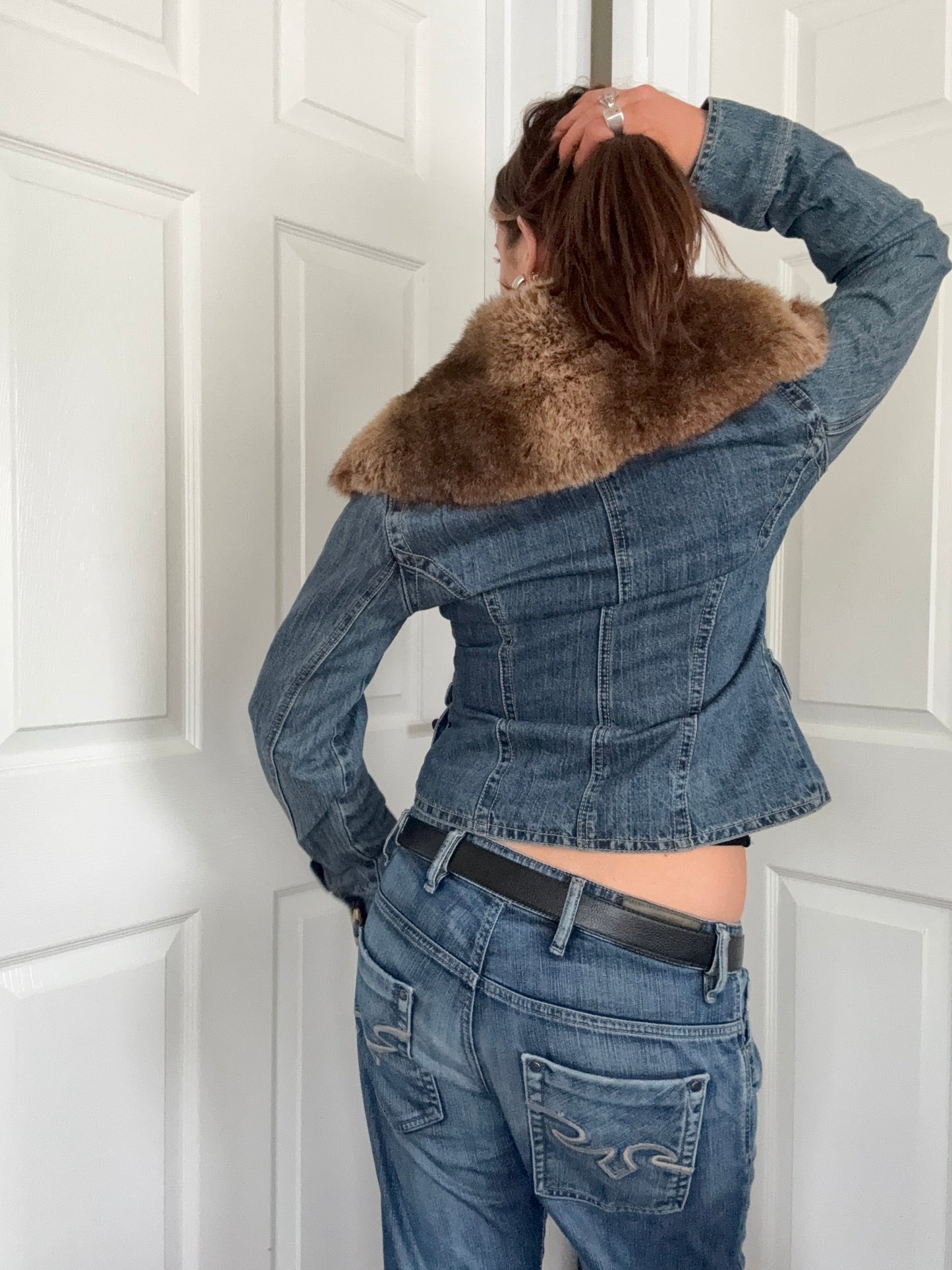 Morgan De Toi Denim Faux Fur Jacket (S)