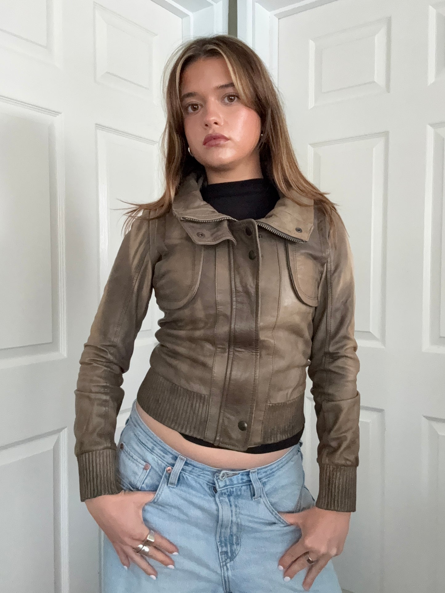 Allsaints Leather Fitted Jacket (UK8)