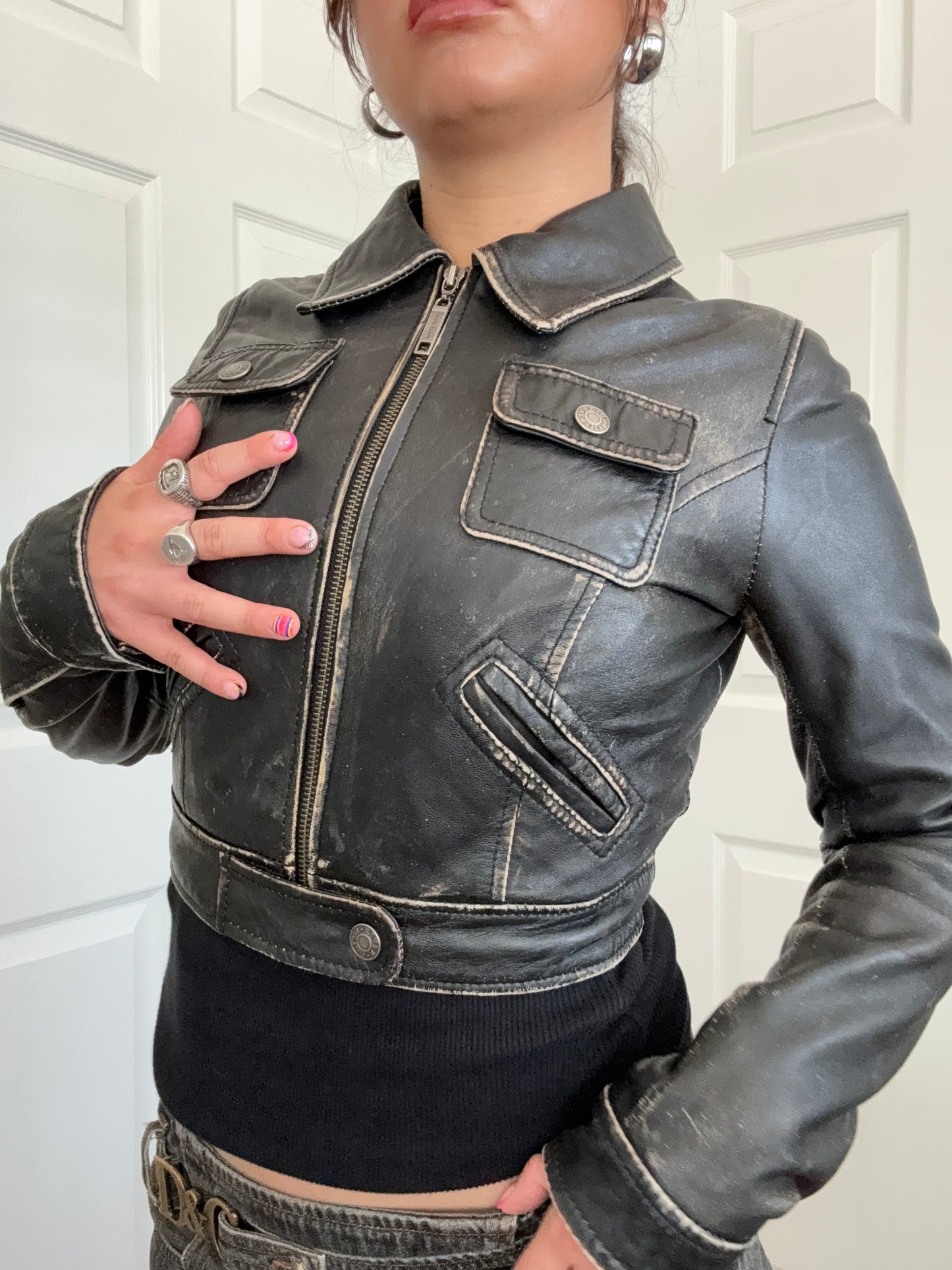Cropped Leather Jacket (UK10)