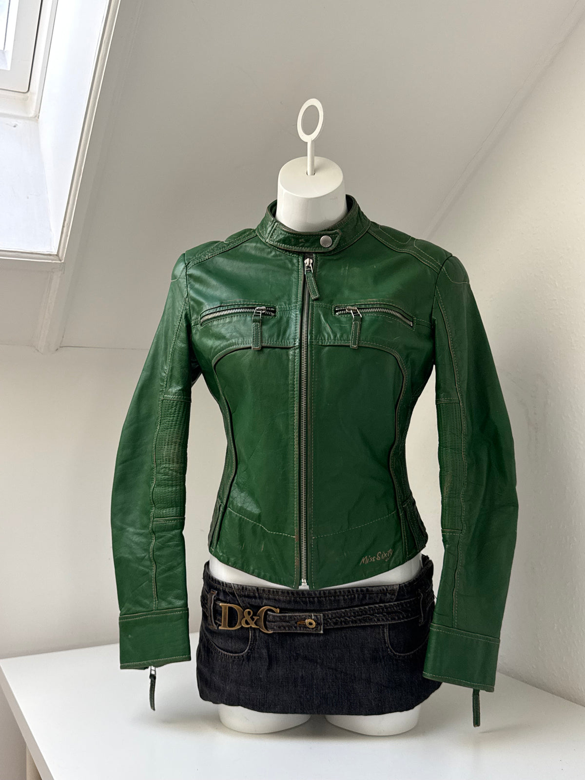 Miss Sixty Green Leather Biker Jacket (M)