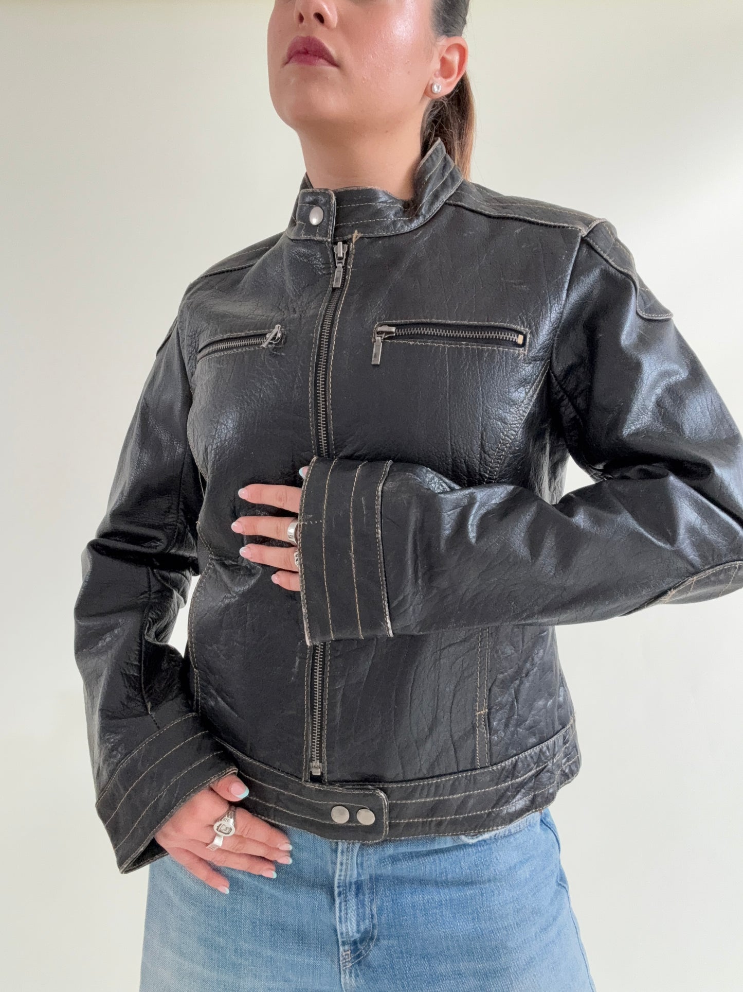 Leather Biker Jacket (L)
