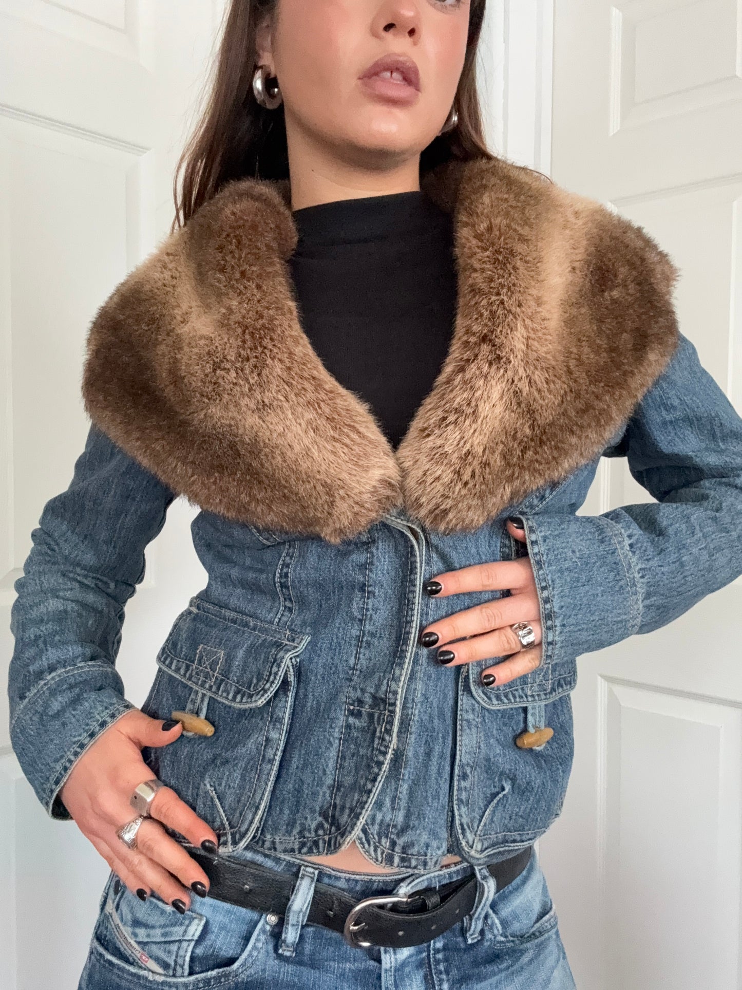 Morgan De Toi Denim Faux Fur Jacket (S)