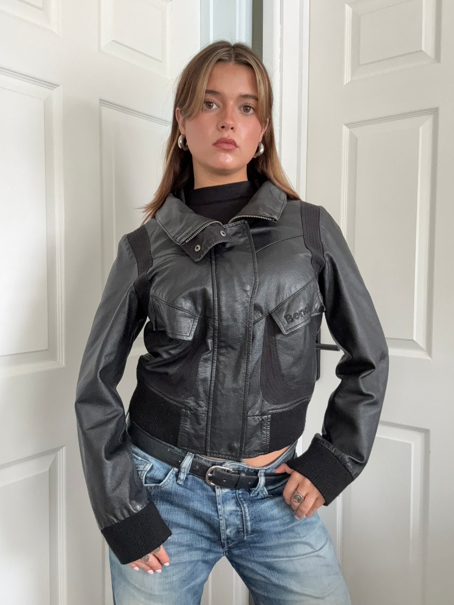 Bench Leather Bomber Jacket (M)