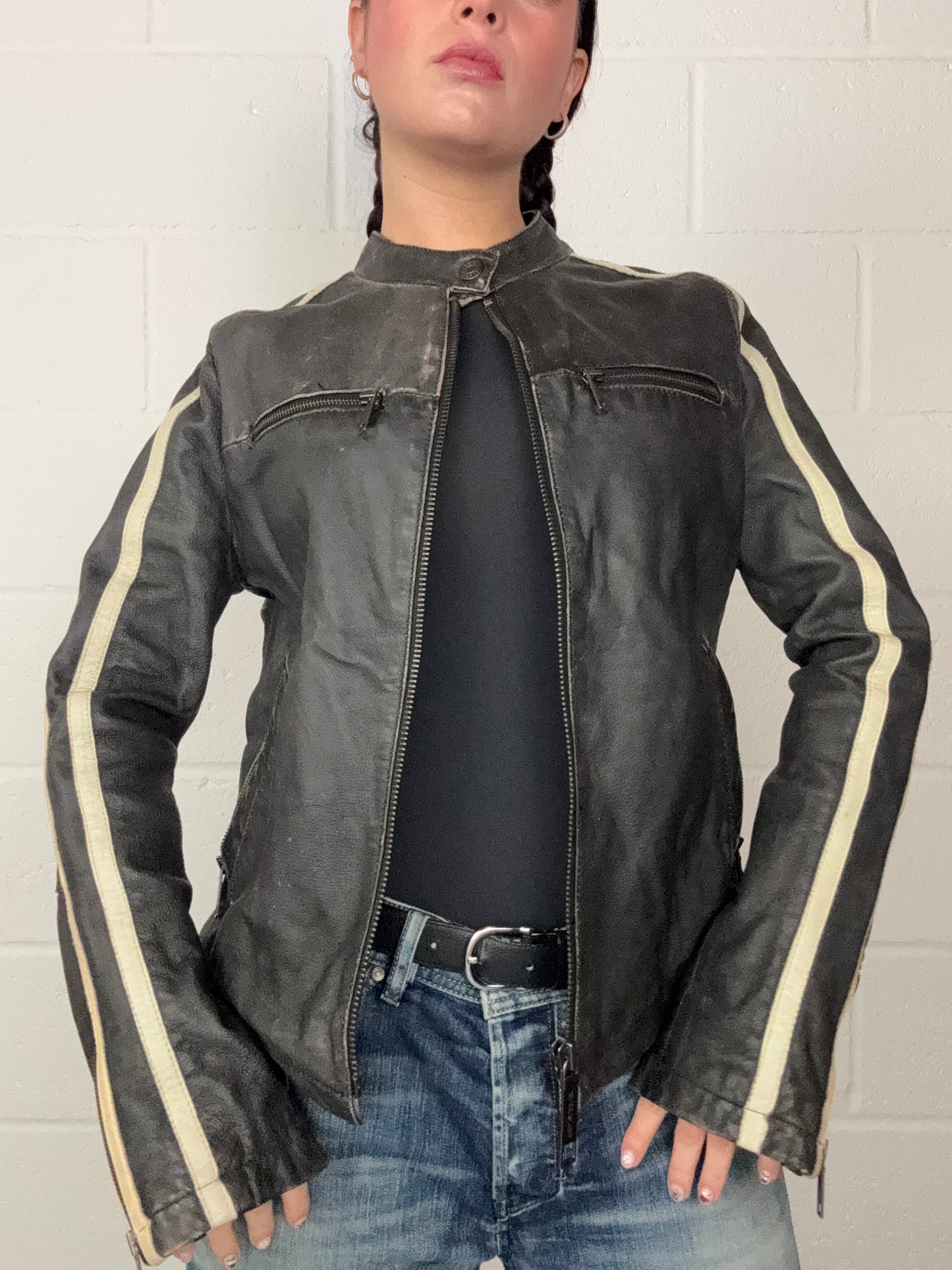 Vintage Leather Biker Jacket (M)