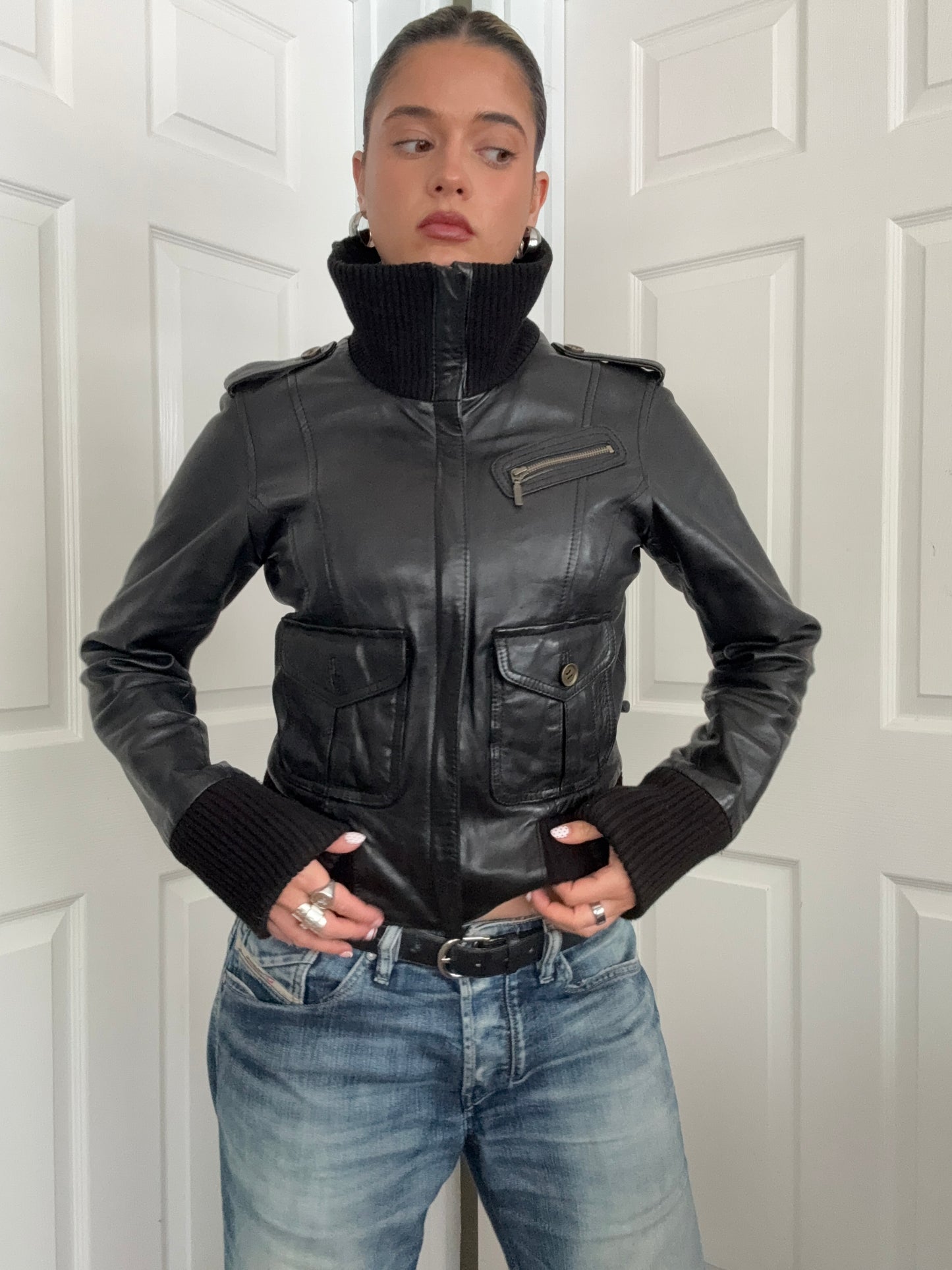 Leather Bomber Jacket (M)