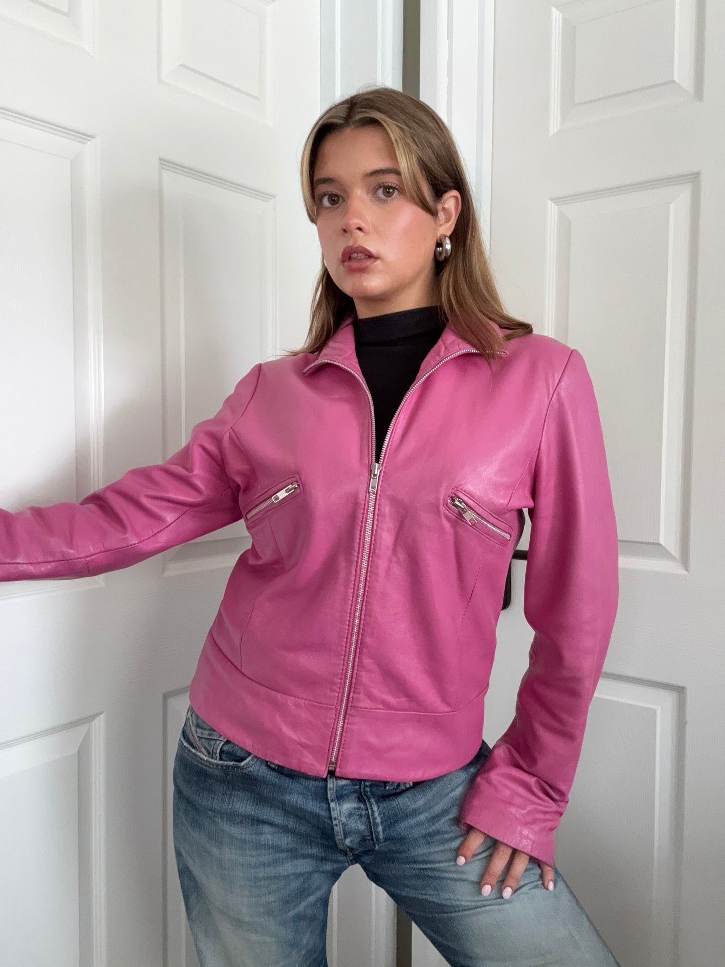 Pink Leather Jacket (L)