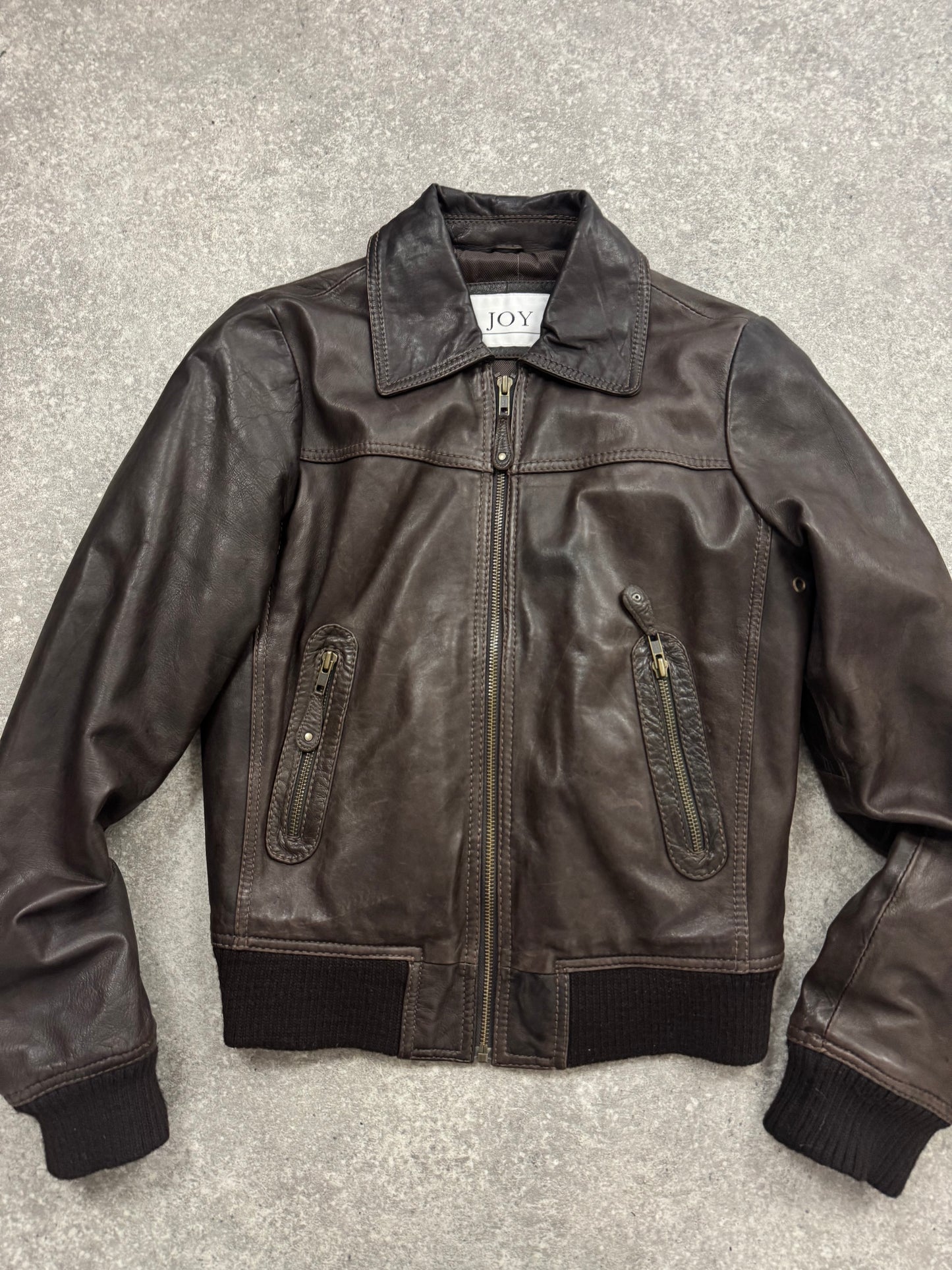 Brown Leather Bomber Jacket (S/M)