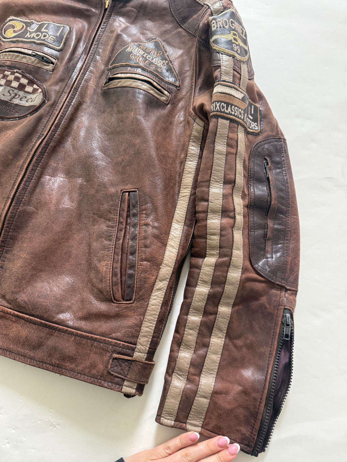 Vintage Leather Racer Biker Jacket (S)
