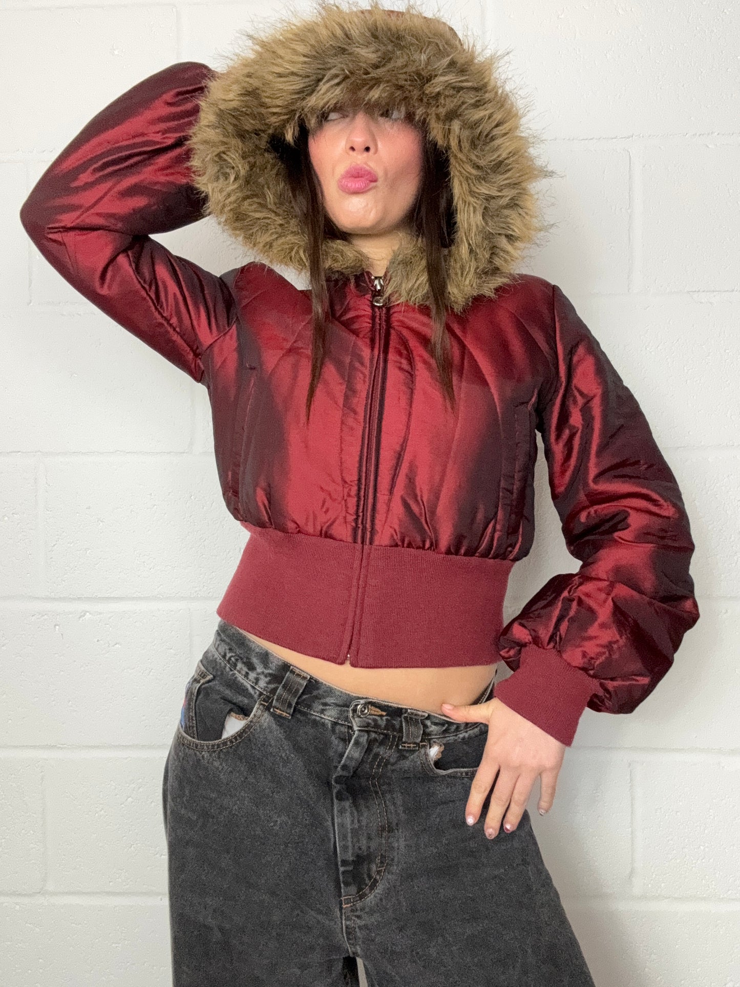 Burgundy Iridescent Puffer Jacket (M)