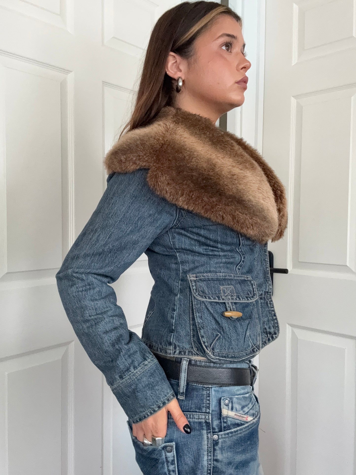Morgan De Toi Denim Faux Fur Jacket (S)