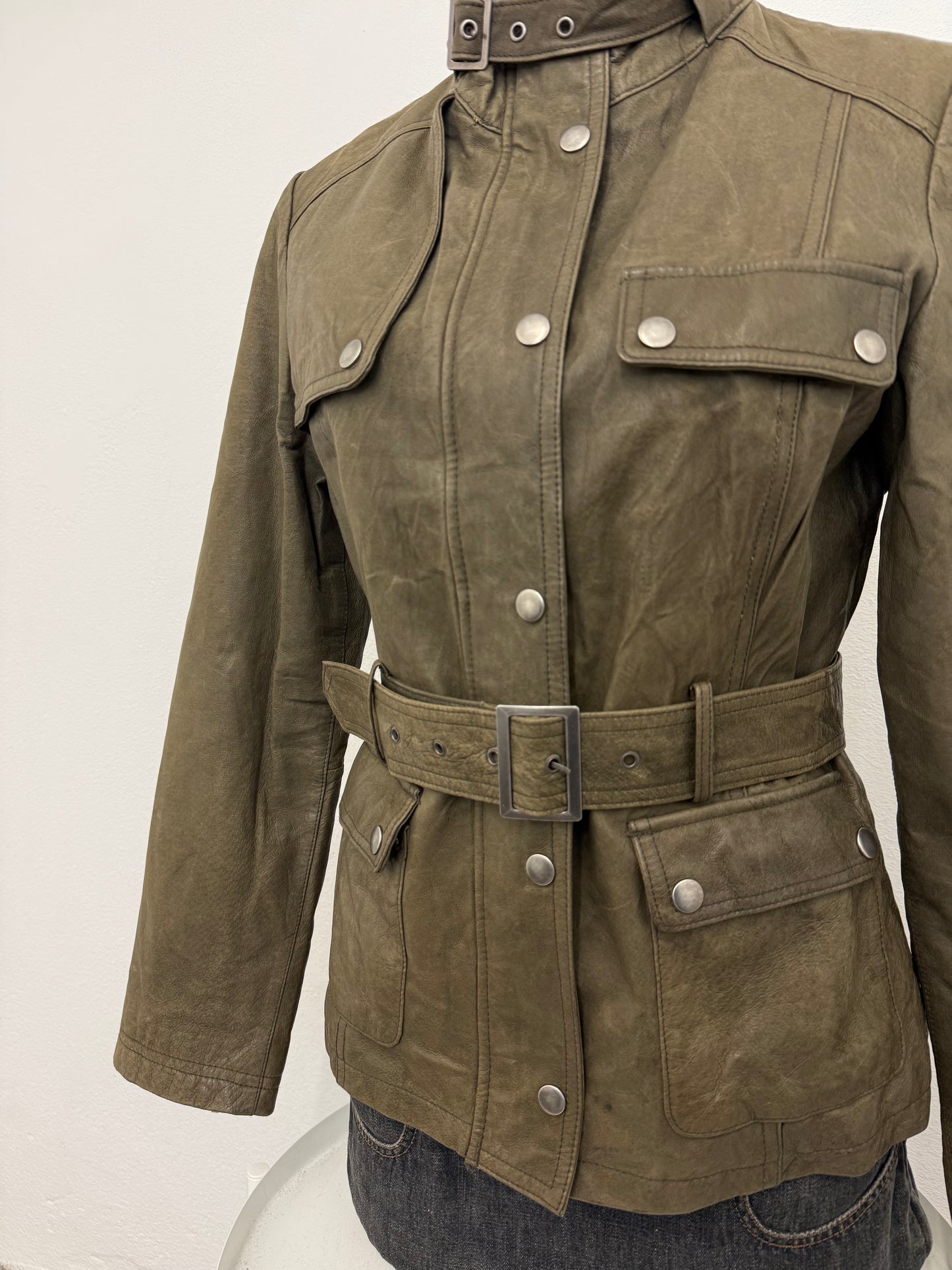 Khaki Leather Jacket (UK12)