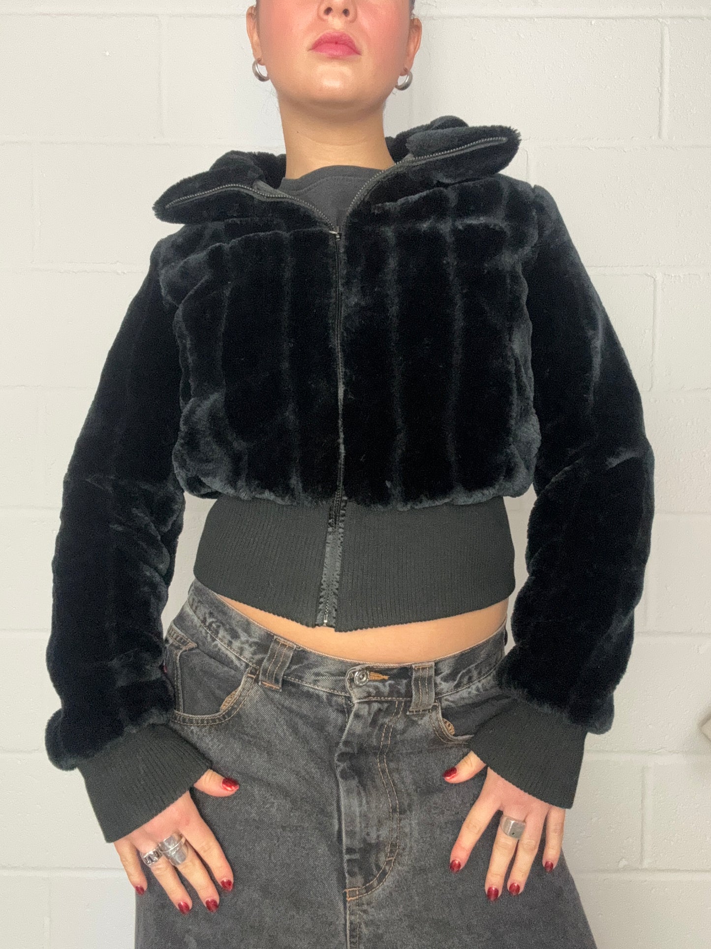 Black Faux Fur Jacket (UK8)