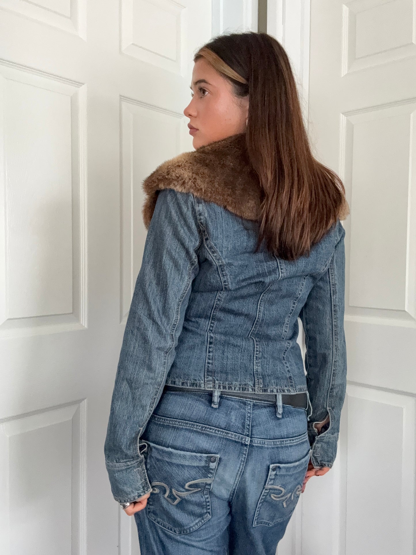 Morgan De Toi Denim Faux Fur Jacket (S)