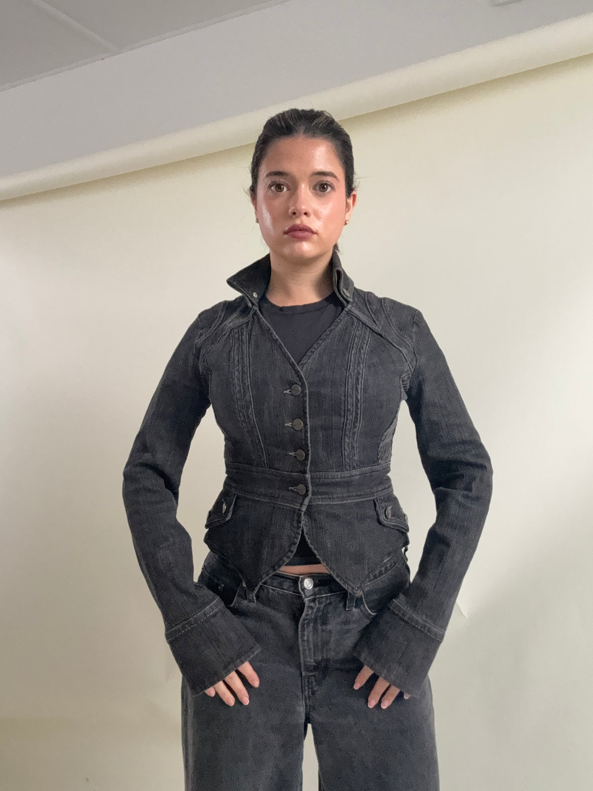Karen Millen Denim Fitted Jacket (UK8)