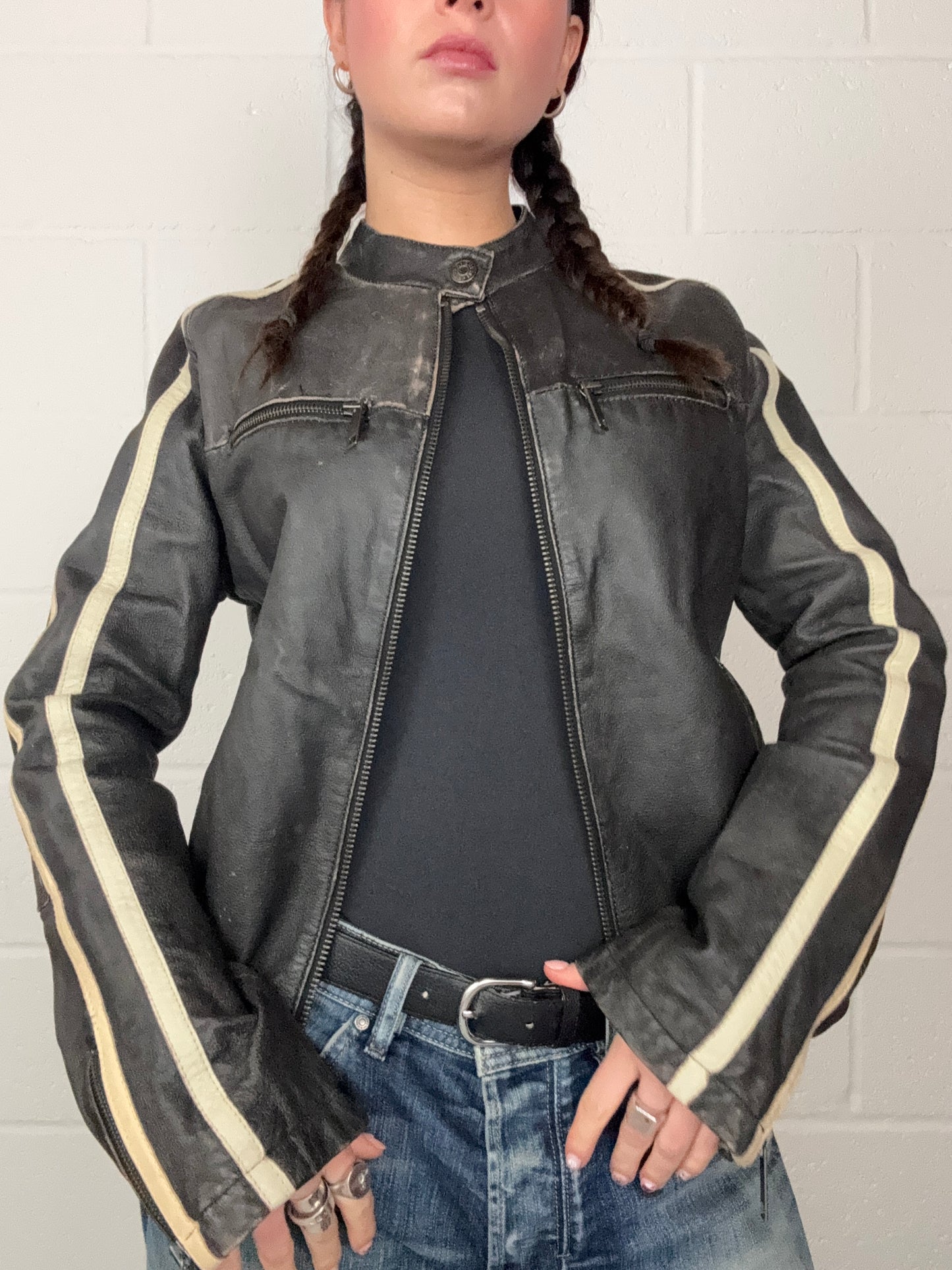 Vintage Leather Biker Jacket (M)