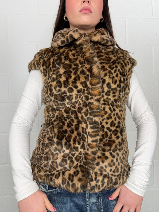 Faux Fur Leopard Gilet (S)