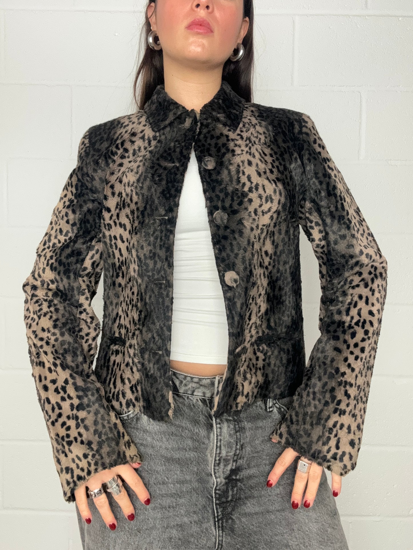 French Connection Leopard Furry Jacket (M)