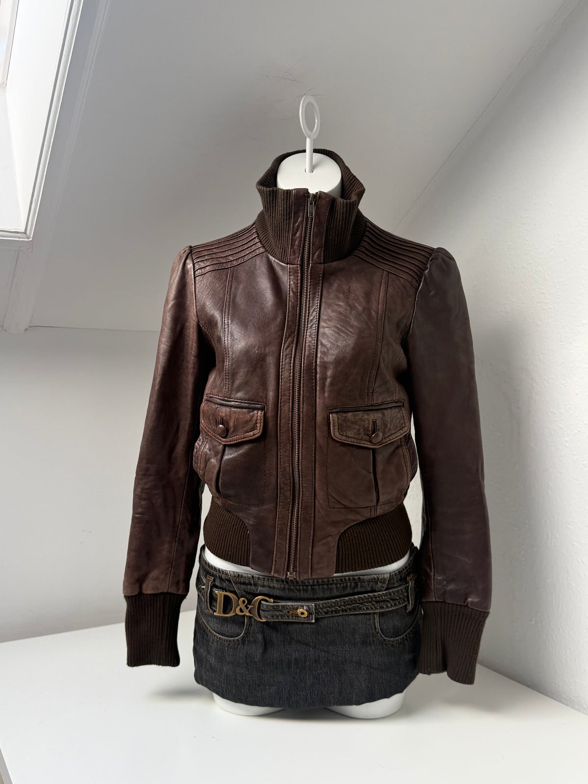 Vintage Brown Leather Bomber Jacket (UK12)